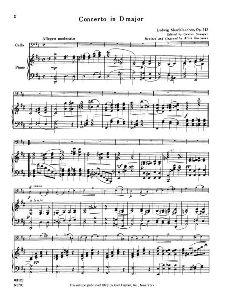 Mendelssohn, Ludwig - Student Concerto in D Major, Op 213 - Cello and Piano - Carl Fischer Edition - Image 3