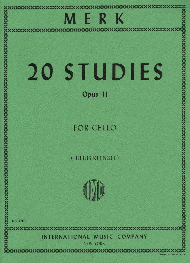 Merk, Joseph - 20 Studies, Op 11 - Cello solo - edited by Julius Klengel - International Music Co