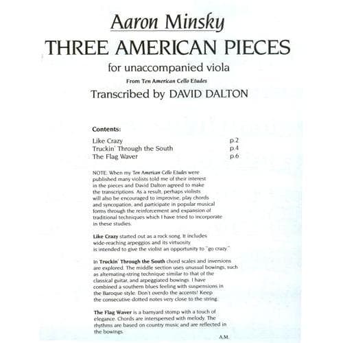 Minsky, Aaron - Three American Pieces - Viola Solo - transcribed by David Dalton - Oxford University Press - Image 2