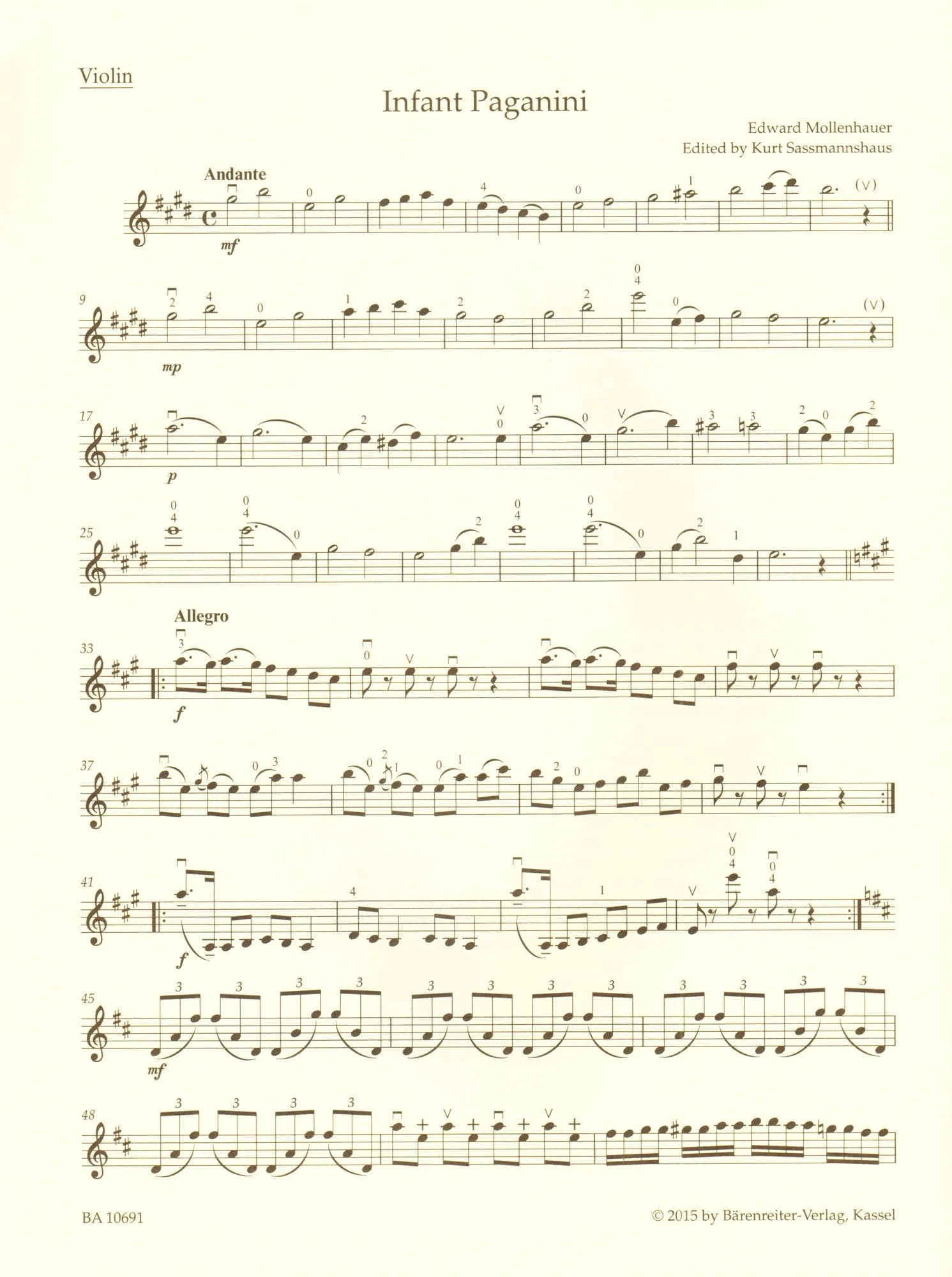 Mollenhauer - The Infant Paganini - for Violin and Piano - edited by Kurt Sassmannshaus - Barenreiter's Concert Pieces - Image 3