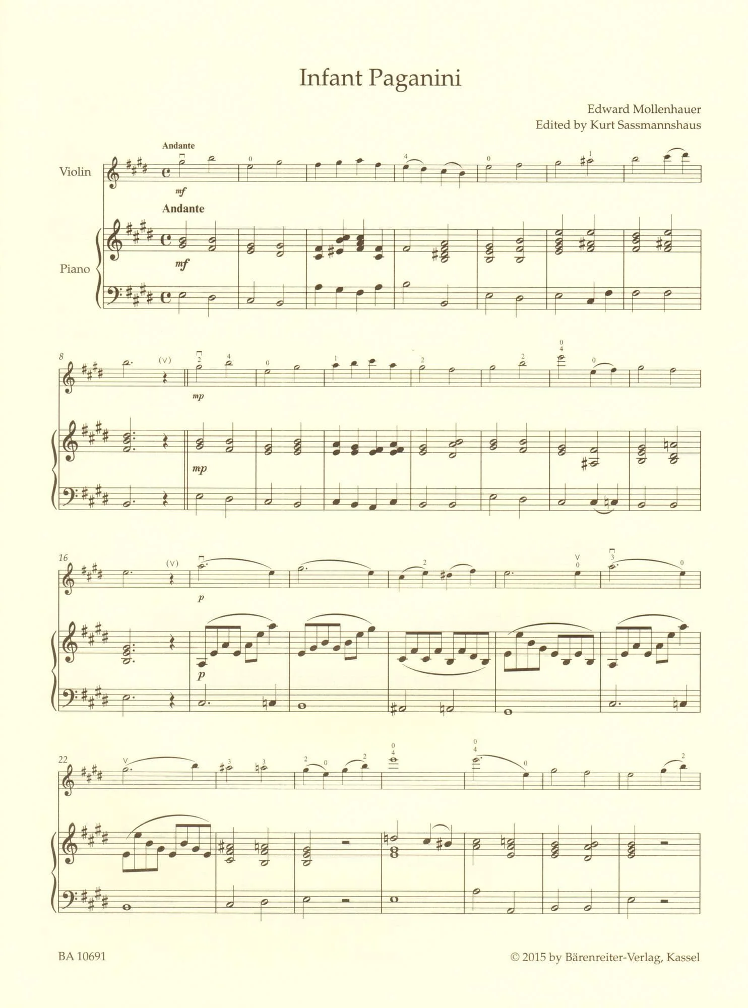 Mollenhauer - The Infant Paganini - for Violin and Piano - edited by Kurt Sassmannshaus - Barenreiter's Concert Pieces - Image 4
