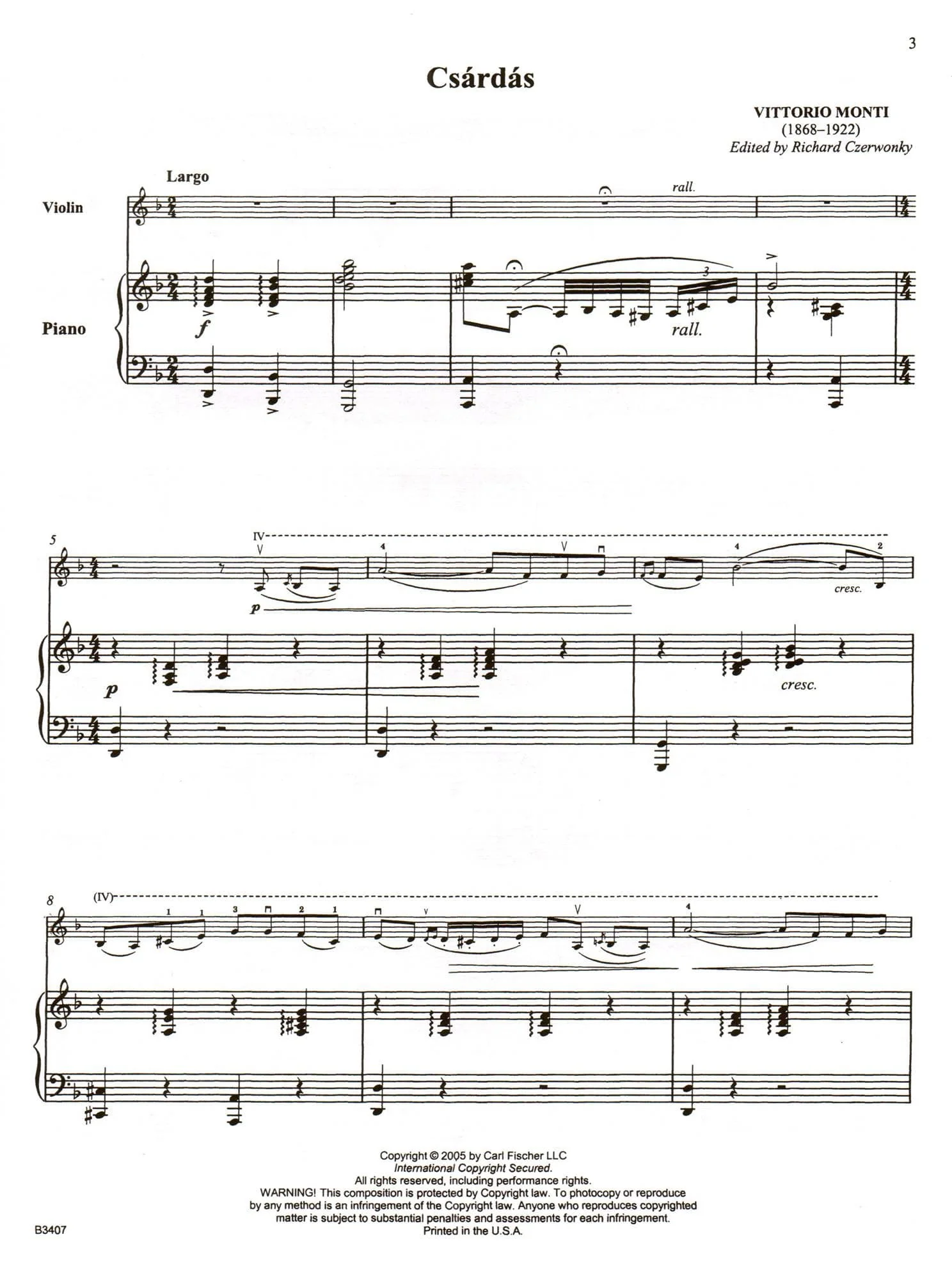 Monti, Vittorio - Csárdás - Violin and Piano - Book/Online Audio - edited by Richard Czerwonky - Carl Fischer Edition - Image 3