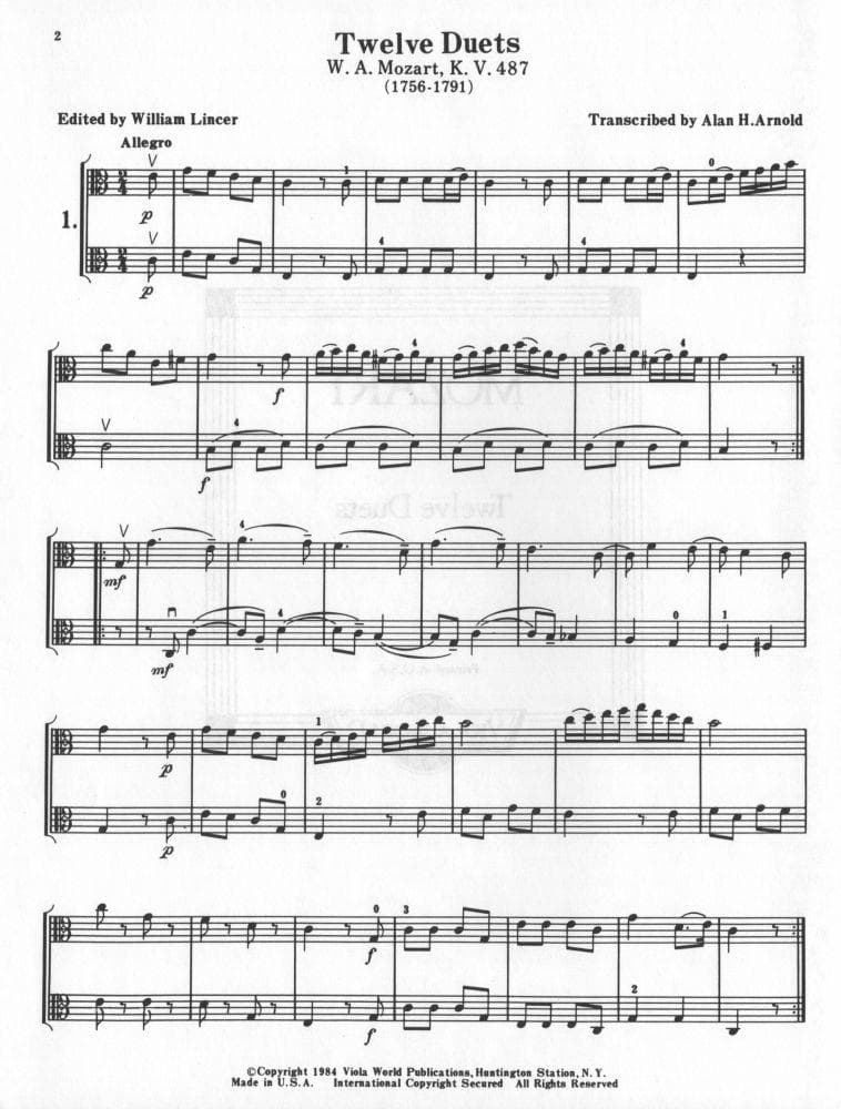 Mozart, WA - 12 Easy Duets, K 487 - Two Violas - arranged by Alan Arnold and William Lincer - Viola World Publications - Image 2