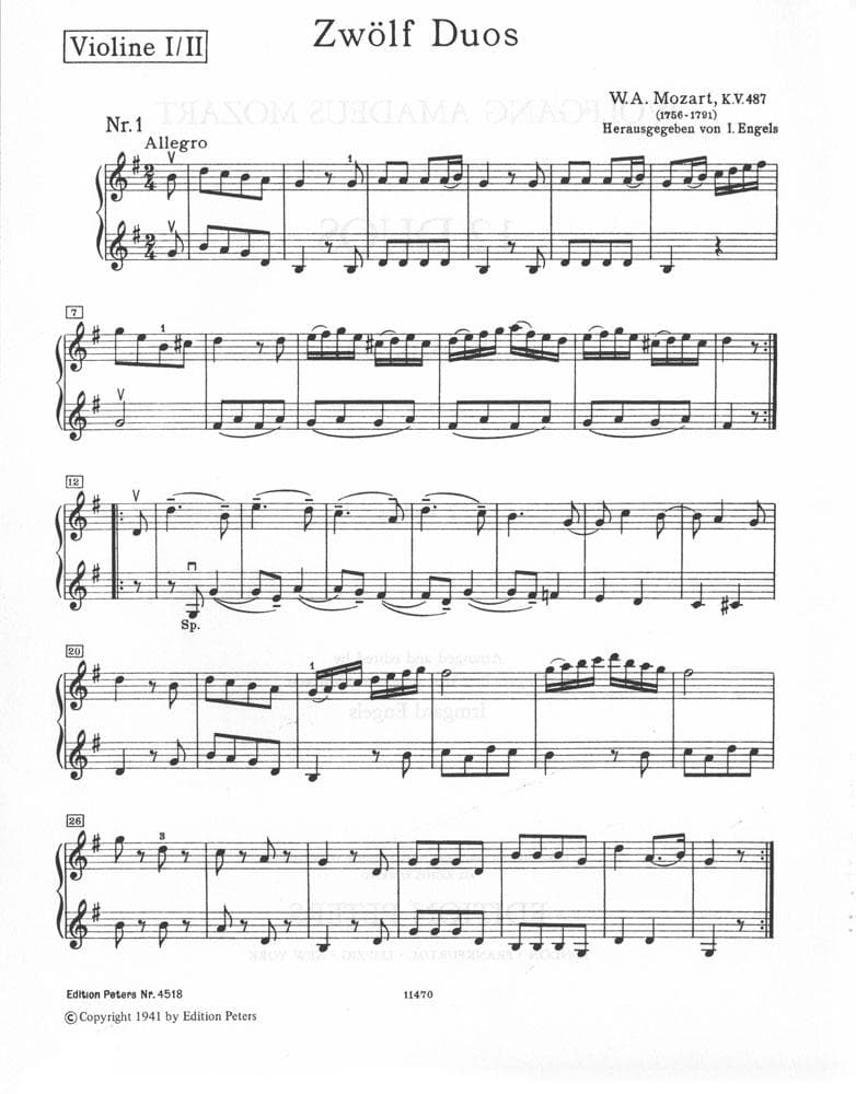 Mozart, WA - 12 Easy Duets, K 487 - Two Violins - edited by Irmgard Engels - Edition Peters - Image 3