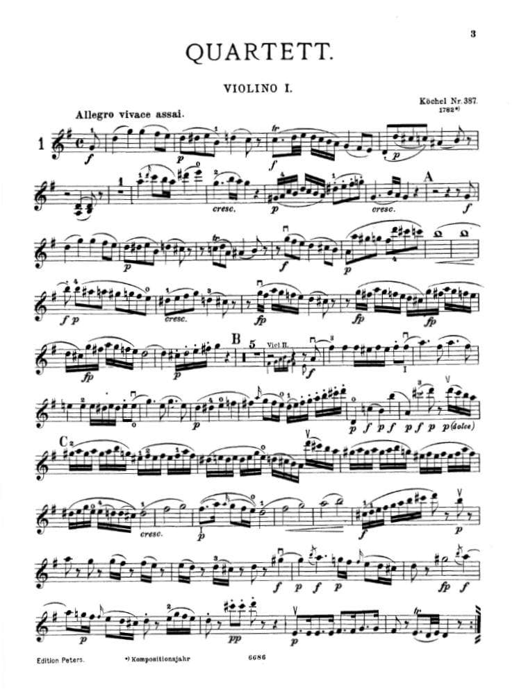 Mozart, WA - String Quartets, Volume 1: The 10 Famous Quartets - Two Violins, Viola, and Cello - edited by Andreas Moser and Hugo Becker - Edition Peters - Image 2