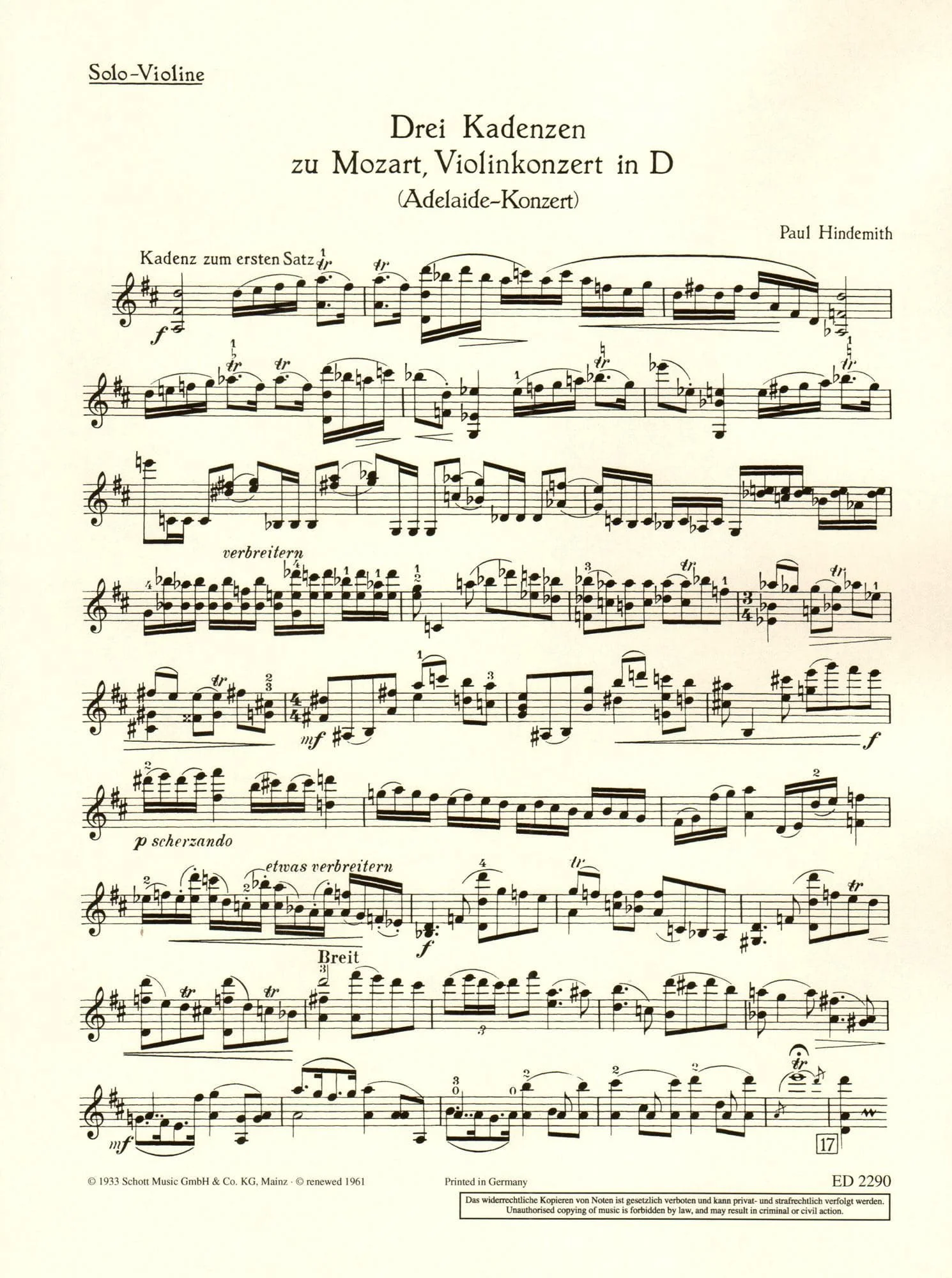 Mozart, WA - Concerto in D Major, K 294a ("Adelaide") - Violin and Piano - arranged by Marius Casadesus - Schott Edition - Image 4