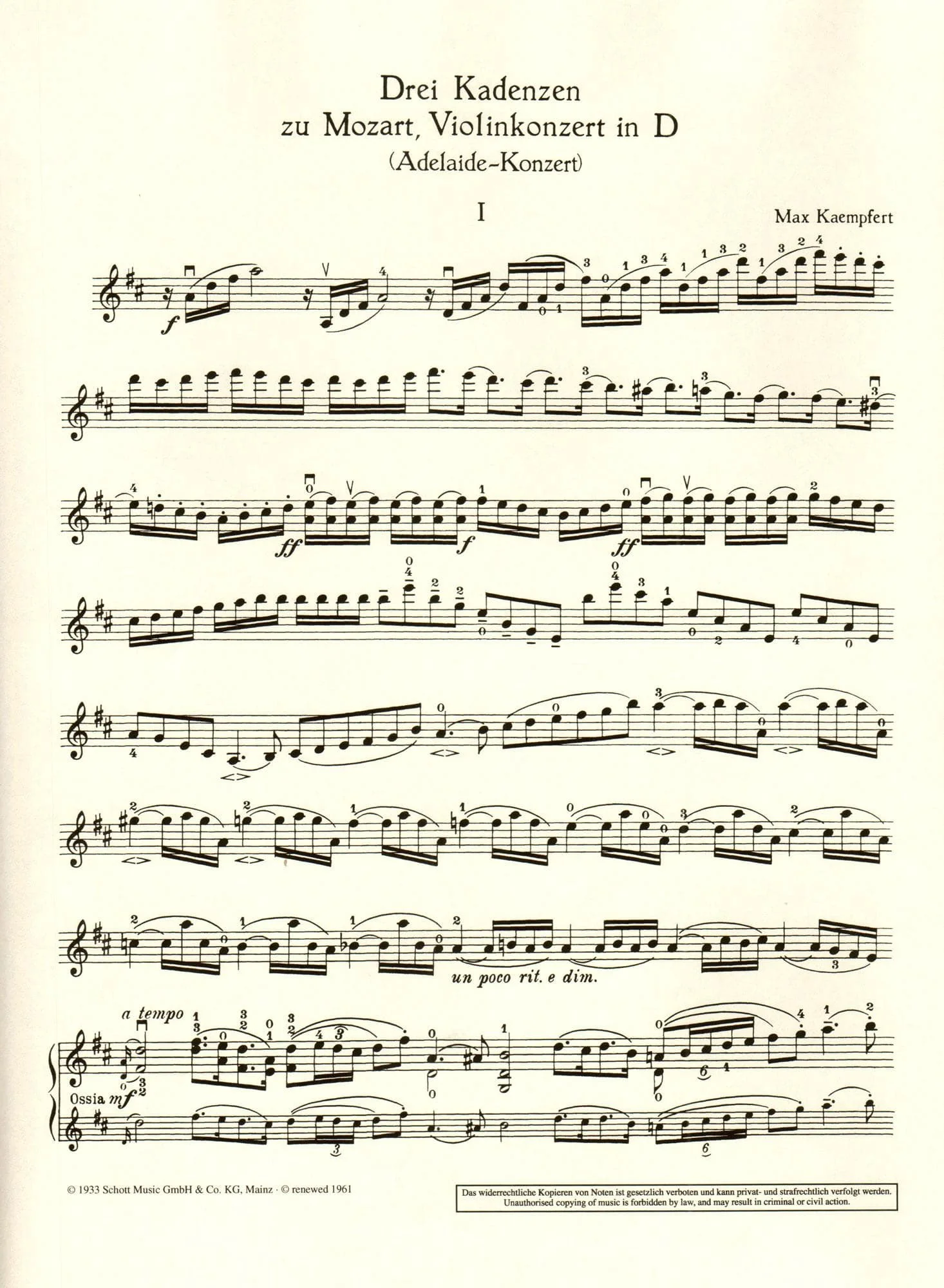 Mozart, WA - Concerto in D Major, K 294a ("Adelaide") - Violin and Piano - arranged by Marius Casadesus - Schott Edition - Image 5