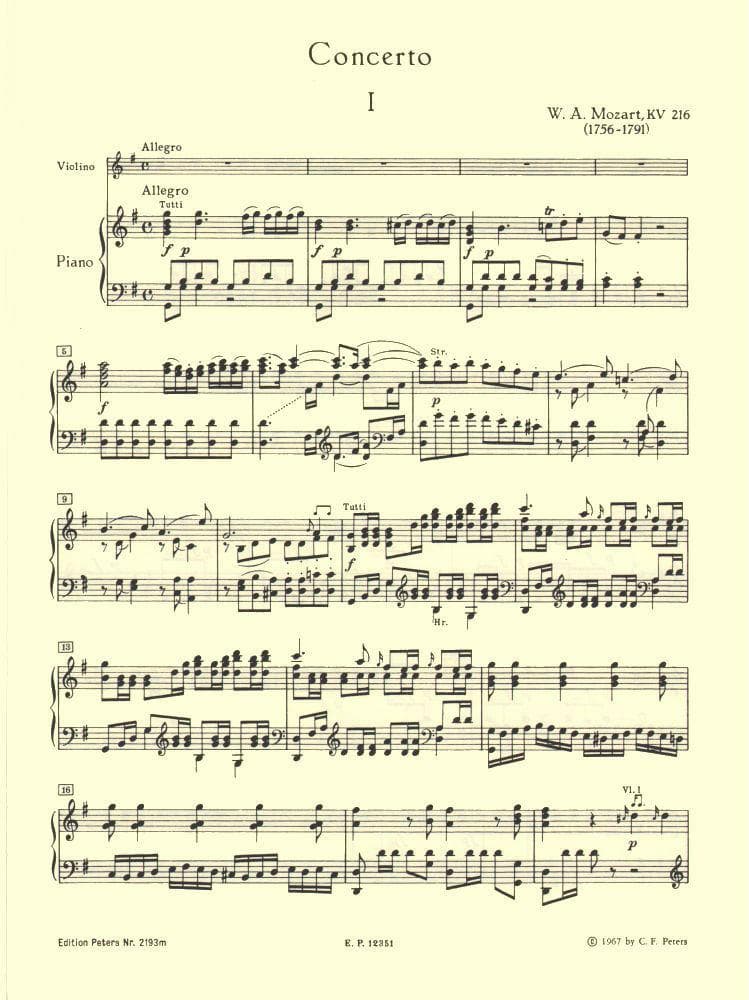 Mozart, WA - Concerto No 3 in G Major, K 216 - Violin and Piano - edited by David Oistrakh - Edition Peters - Image 2