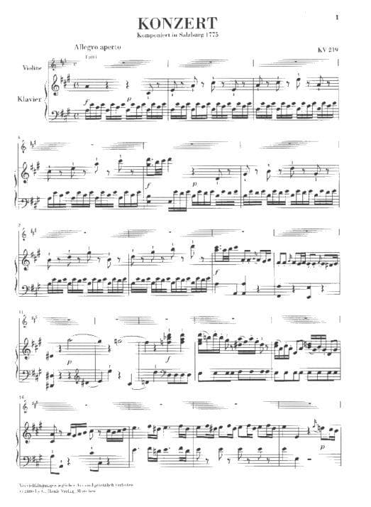 Mozart, WA - Violin Concerto No 5 in A Major, K 219 - Violin and Piano - Kurt Guntner - Henle - Image 2