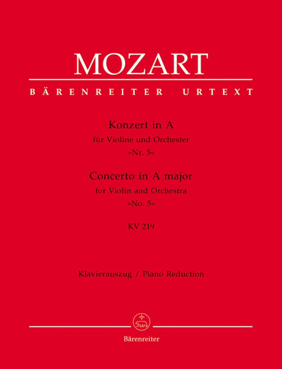 Mozart, WA - Concerto No 5 in A Major, K 219 - Violin and Piano - edited by Christoph Hellmut Mahling - Barenreiter Verlag URTEXT