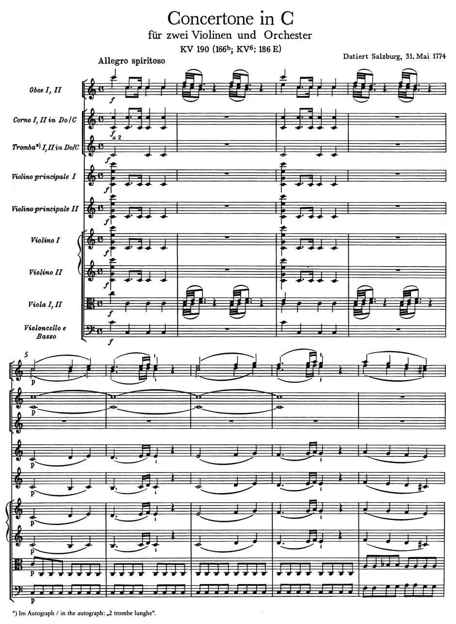 Mozart, WA - Concertone for Two Violins and Orchestra in C Major, K 190 - SCORE ONLY - Bärenreiter Verlag URTEXT - Image 2