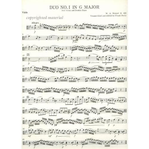 Mozart, WA - Duo No 1 in G Major, K 423 - Violin (or Viola) and Bass - edited by Frank Proto - Liben Music Edition - Image 2