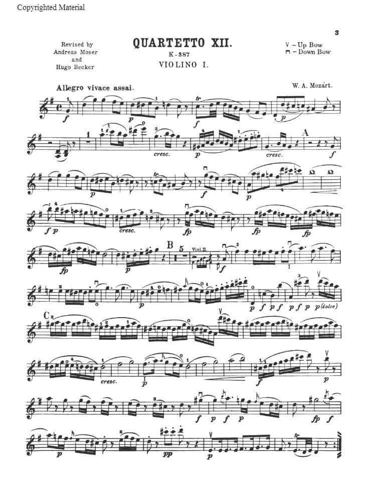 Mozart, WA - Quartets, Volume 1: Ten Famous Quartets - Two Violins, Viola, and Cello - edited by Andreas Moser and Hugo Becker - Kalmus Edition - Image 2