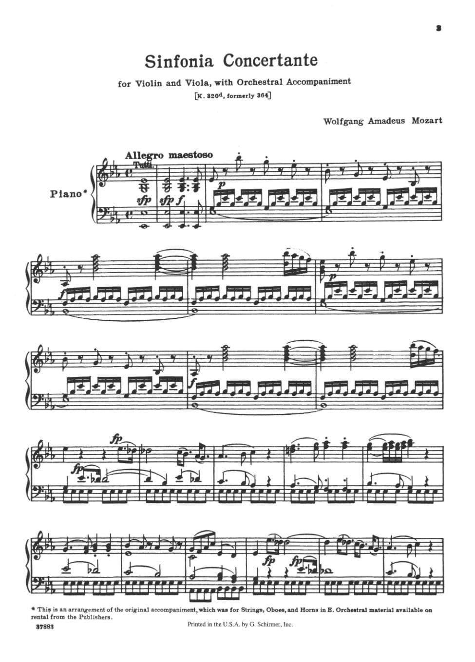 Mozart, WA - Sinfonia Concertante, K 364 - Violin, Viola and Piano - G Schirmer Edition - Image 2