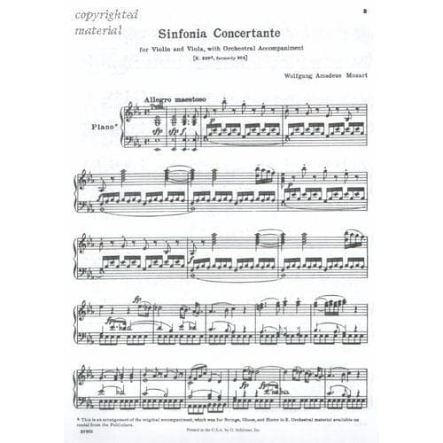 Mozart, WA - Sinfonia Concertante, K 364 - Violin, Viola and Piano - G Schirmer Edition - Image 4
