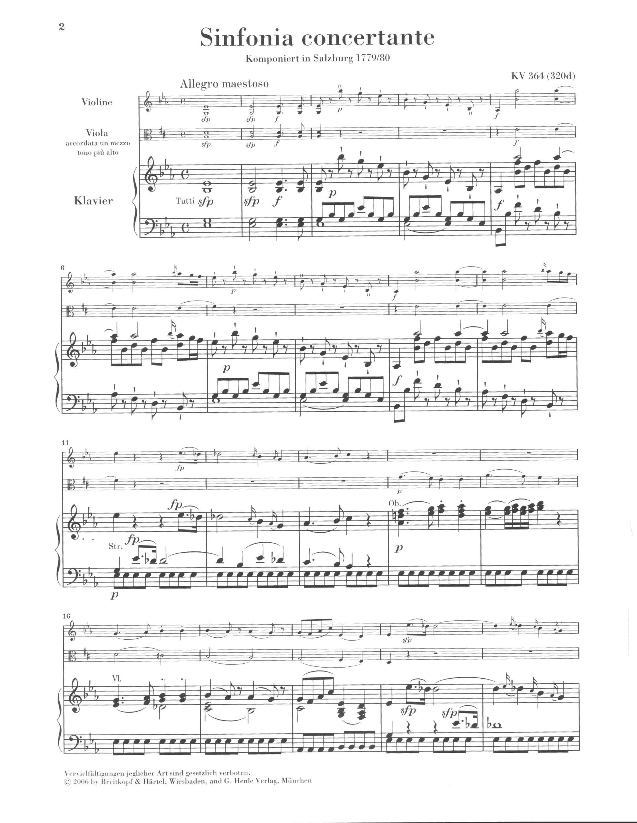 Mozart, WA - Sinfonia Concertante in E-flat Major, K 364 - Violin and Viola with Piano - edited by Wolf-Dieter Seiffert - G Henle Verlag URTEXT - Image 2