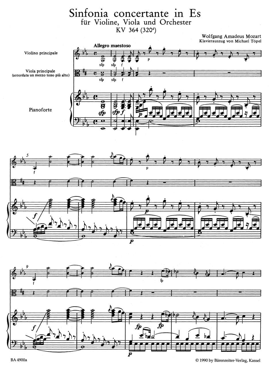 Mozart, WA - Sinfonia Concertante in E-flat Major, K 364 - Violin and Viola with Piano - edited by Christoph Hellmut Mahling - Bärenreiter Verlag URTEXT - Image 2