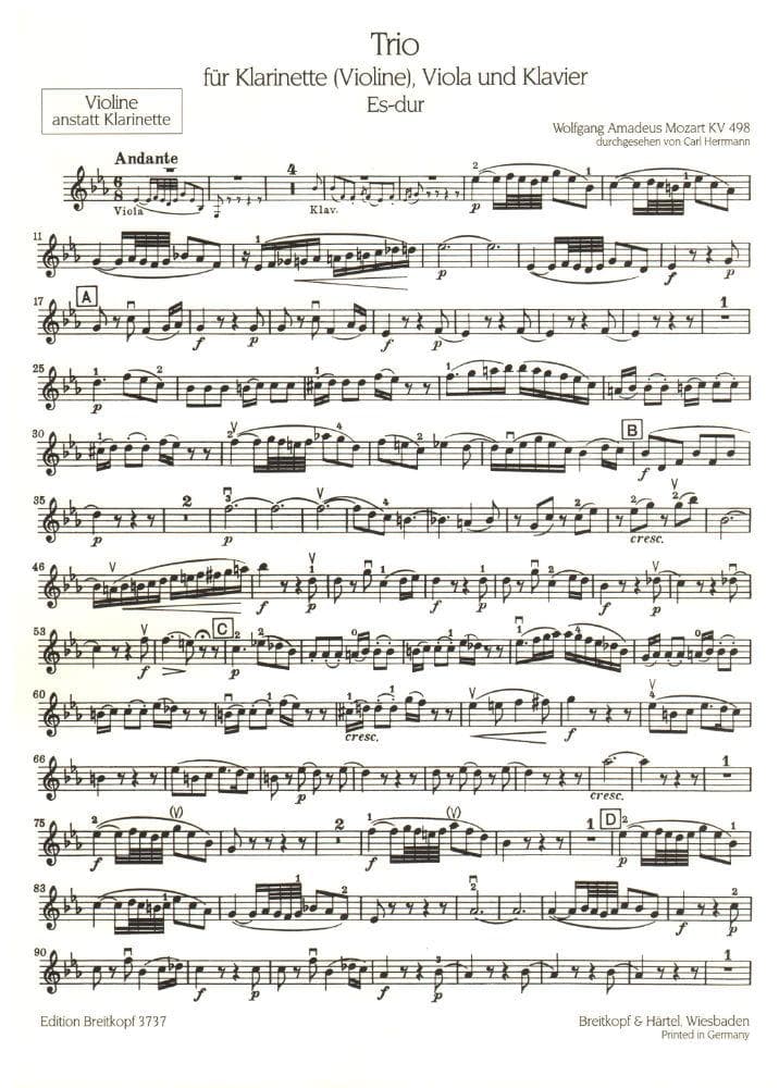 Mozart, WA - Trio in E-flat Major, K 498 ("Kegelstatt") - Clarinet (or Violin), Viola, and Piano - Breitkopf & Härtel Edition - Image 3