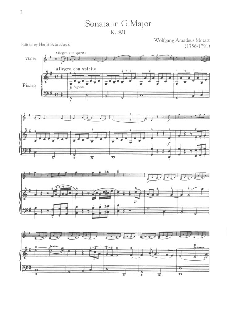 Mozart, WA - Sonata in G Major, K 301 - Violin and Piano - edited by Henri Schradieck - G Schirmer Edition - Image 3