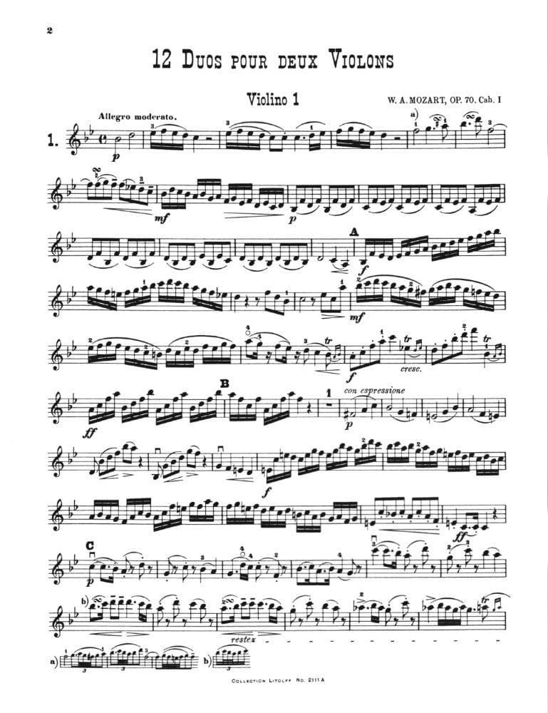 Mozart, WA - 12 Duos, Op 70 (K 152): Volume 1 (Nos 1-4) - Two Violins - Litloff Edition (Peters) - Image 2
