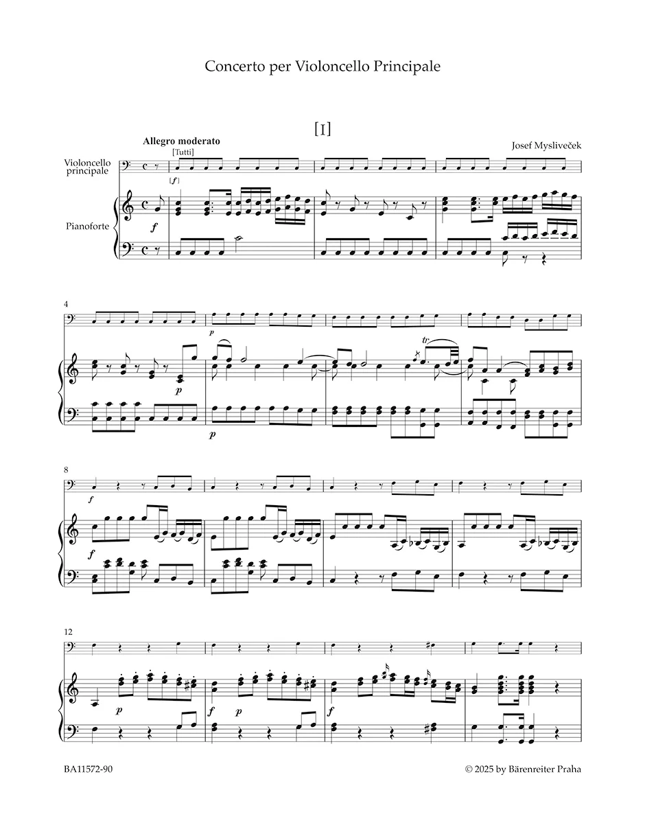 Mysliveček, Josef - Cello Concerto in C Major - Cello and Piano - edited by Spurný - Barenreiter Urtext - Image 2