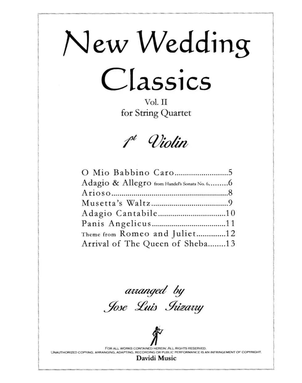 New Wedding Classics for String Quartet, Volume 2 - arranged by José Luis Irizarry - Davidi Music - Image 2