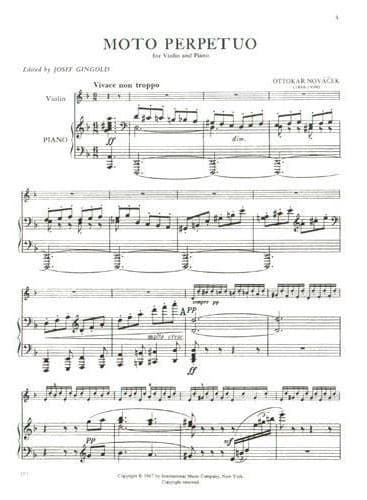 Novacek, Ottokar - Moto Perpetuo - for Violin and Piano - Edited by Josef Gingold - International Music Company - Image 2