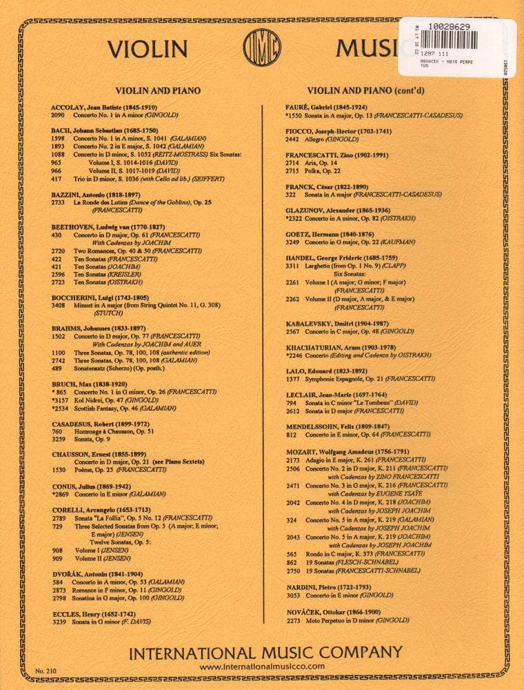 Novacek, Ottokar - Moto Perpetuo - for Violin and Piano - Edited by Josef Gingold - International Music Company - Image 3