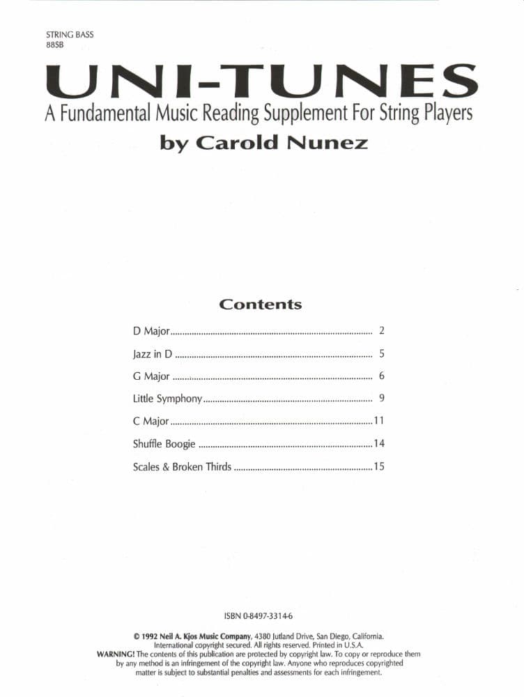 Nunez, Carlos - Uni-Tunes, Double Bass Part Published by Neil A Kjos Music Company - Image 2