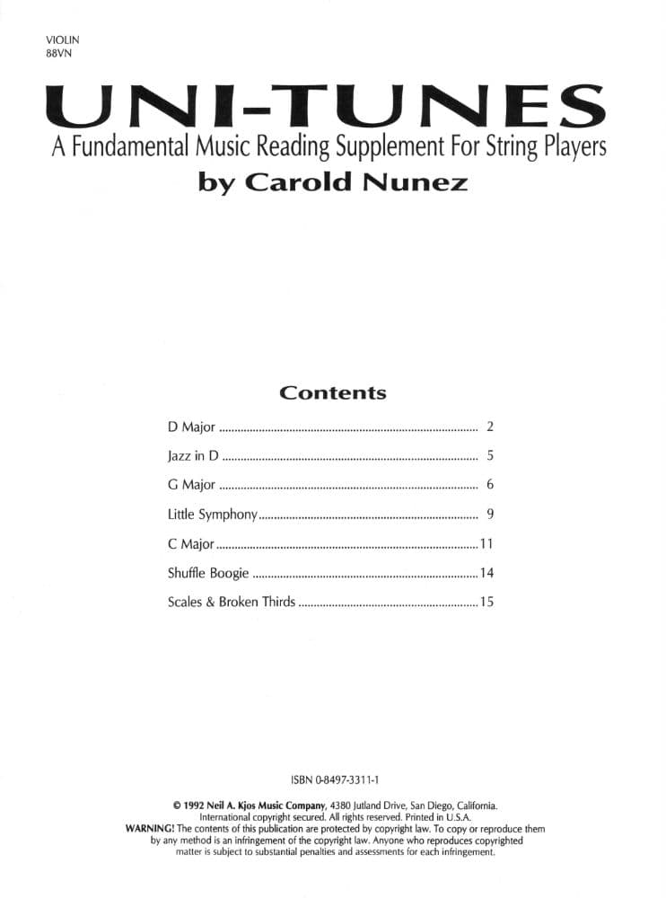 Nunez, Carlos - Uni Tunes Violin 1 and 2 Parts Published by Neil A Kjos Music Company - Image 2