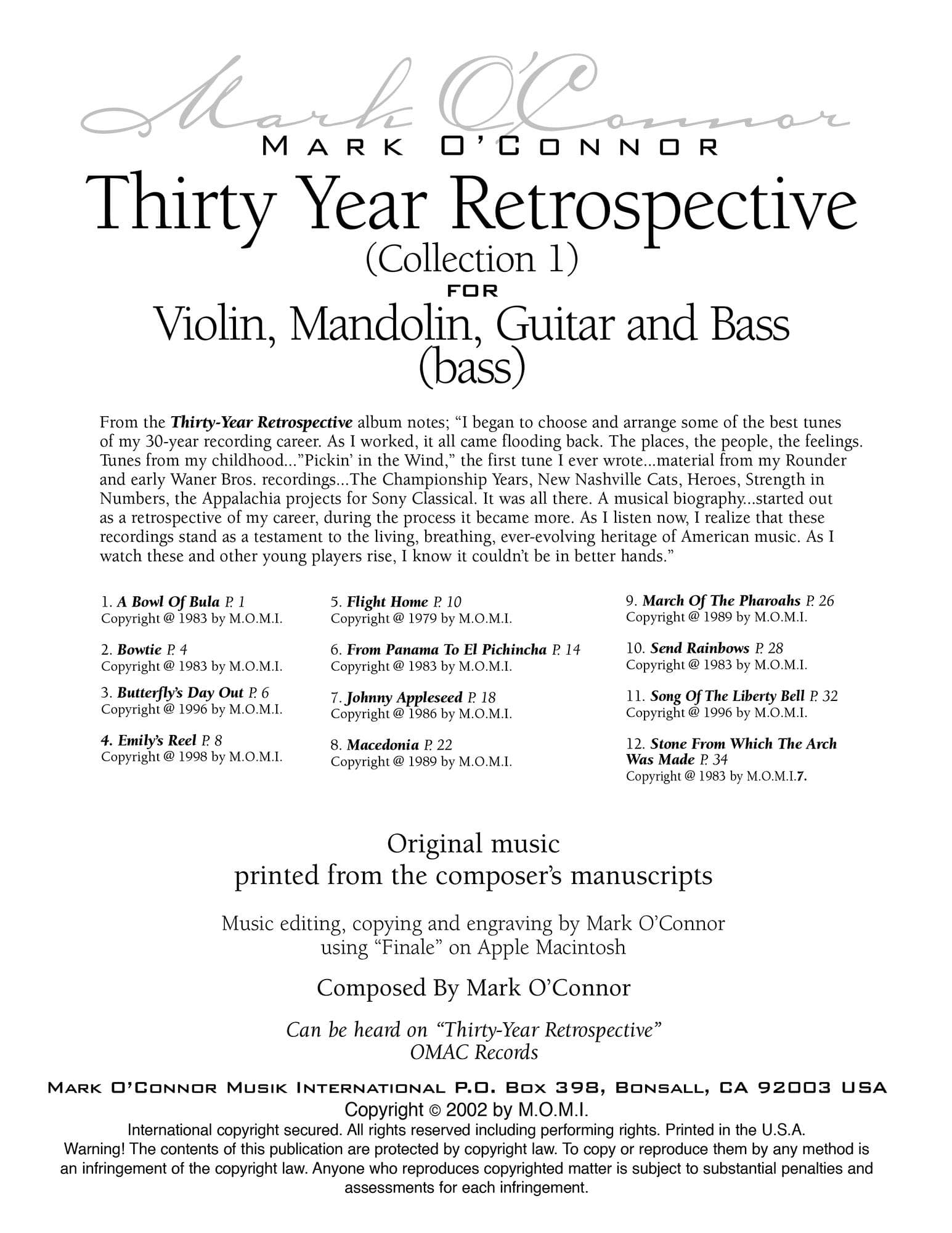 O'Connor - 30-Year Retrospective Collection 1 for Violin, Mandolin, Guitar, & Bass - Dig. Download - Image 2