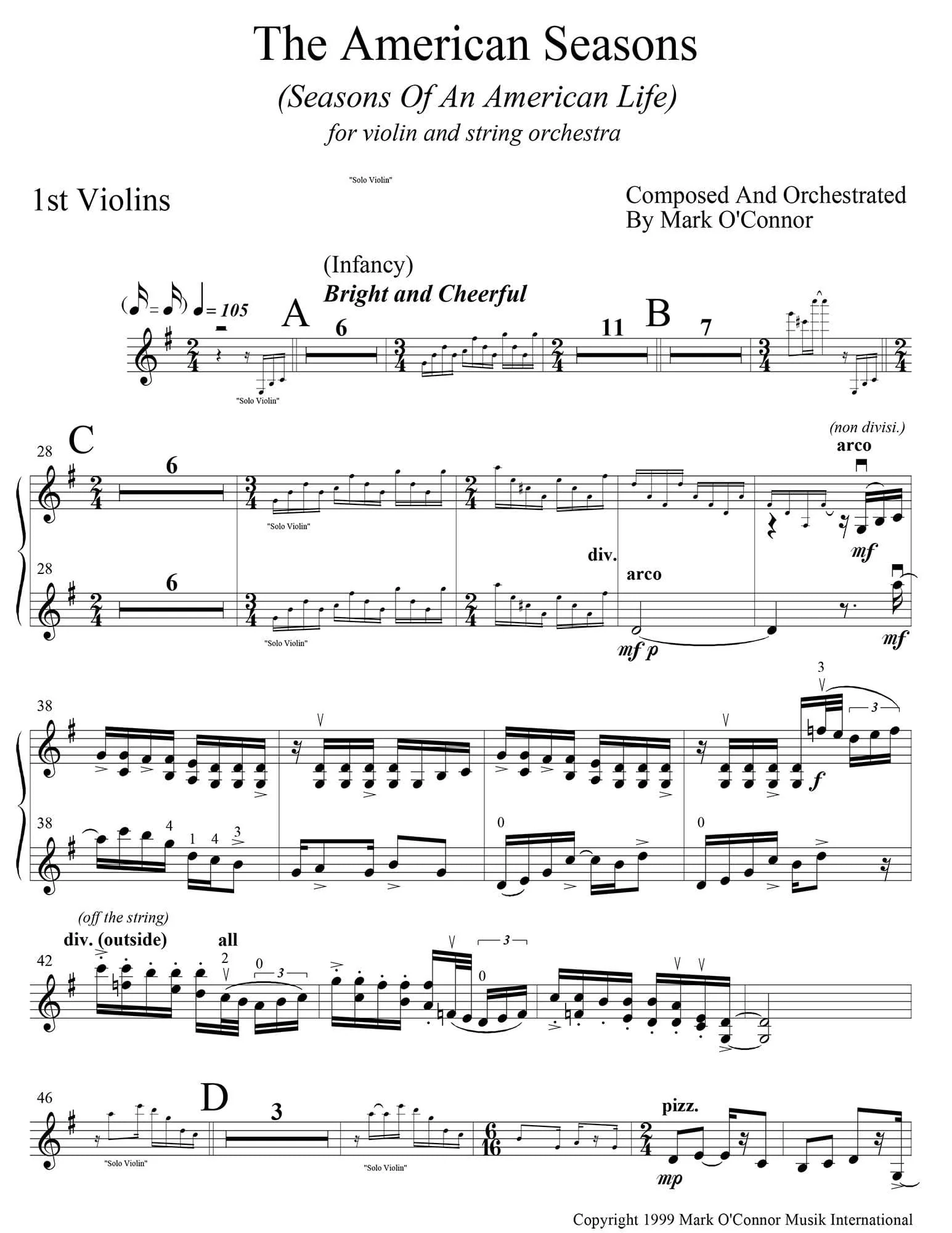 O'Connor, Mark - American Seasons for Violin and String Orchestra - 1st Violins - Digital Download - Image 3