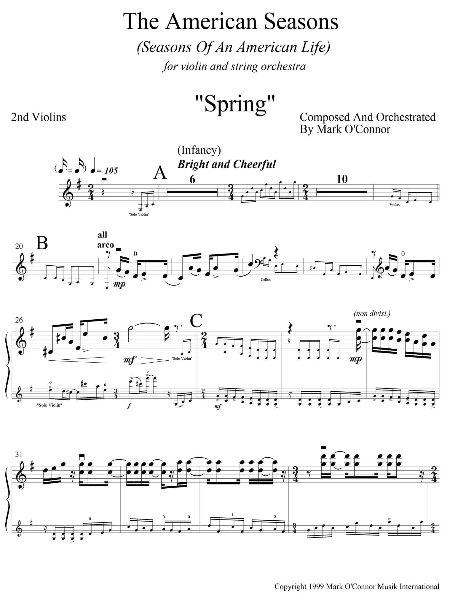O'Connor, Mark - American Seasons for Violin and String Orchestra - 2nd Violins - Digital Download - Image 3