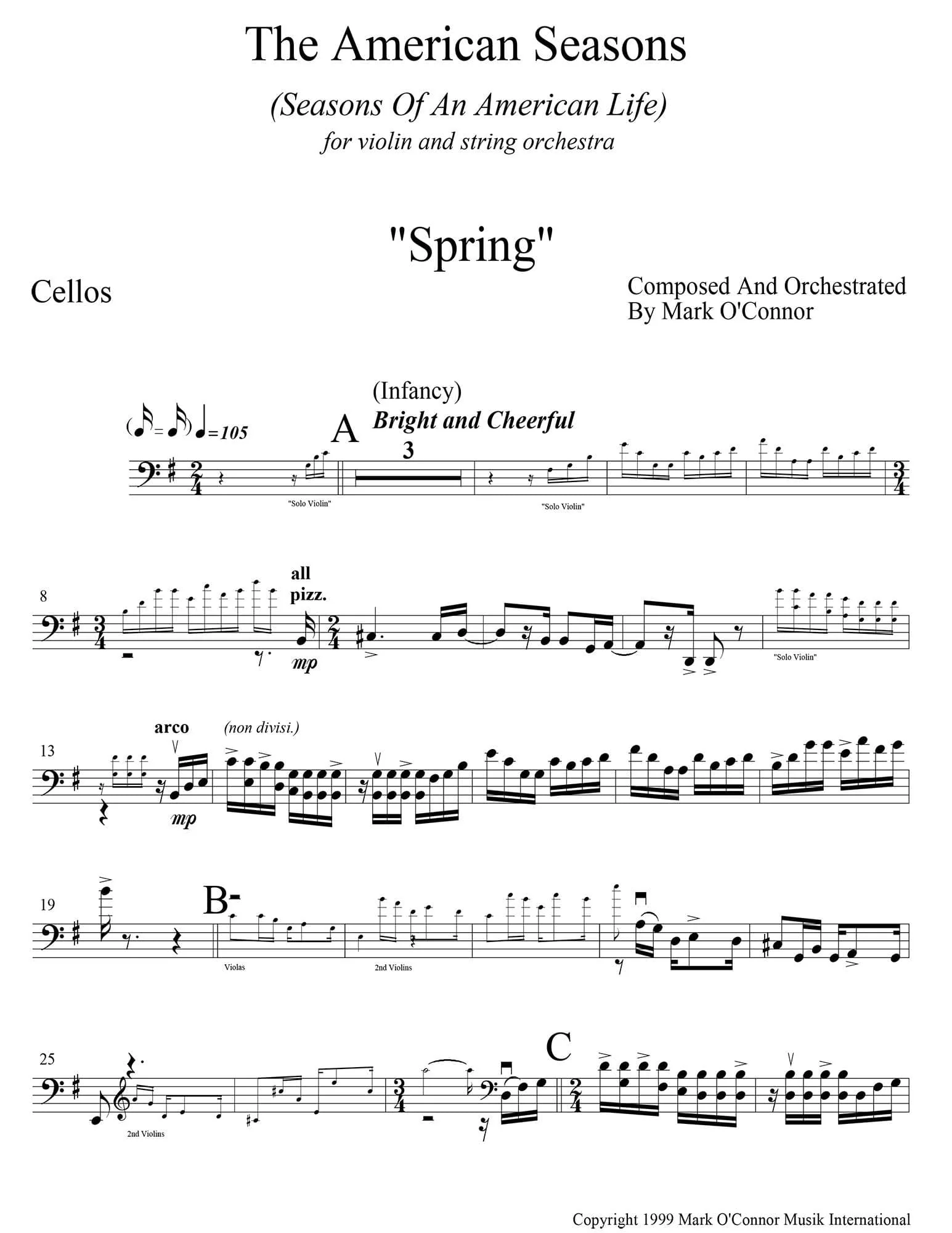 O'Connor, Mark - American Seasons for Violin and String Orchestra - Cellos - Digital Download - Image 3