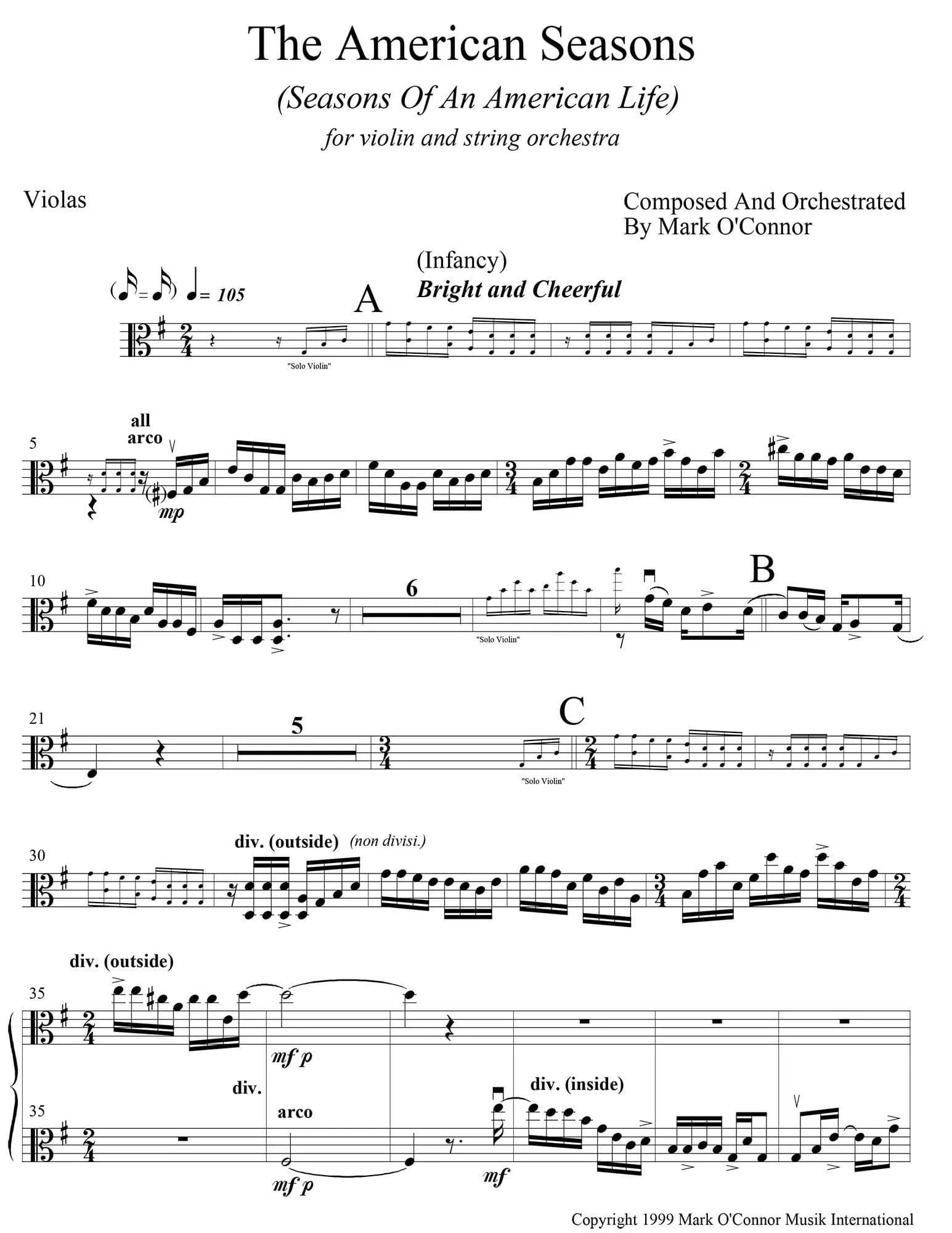 O'Connor, Mark - American Seasons for Violin and String Orchestra - Violas - Digital Download - Image 3