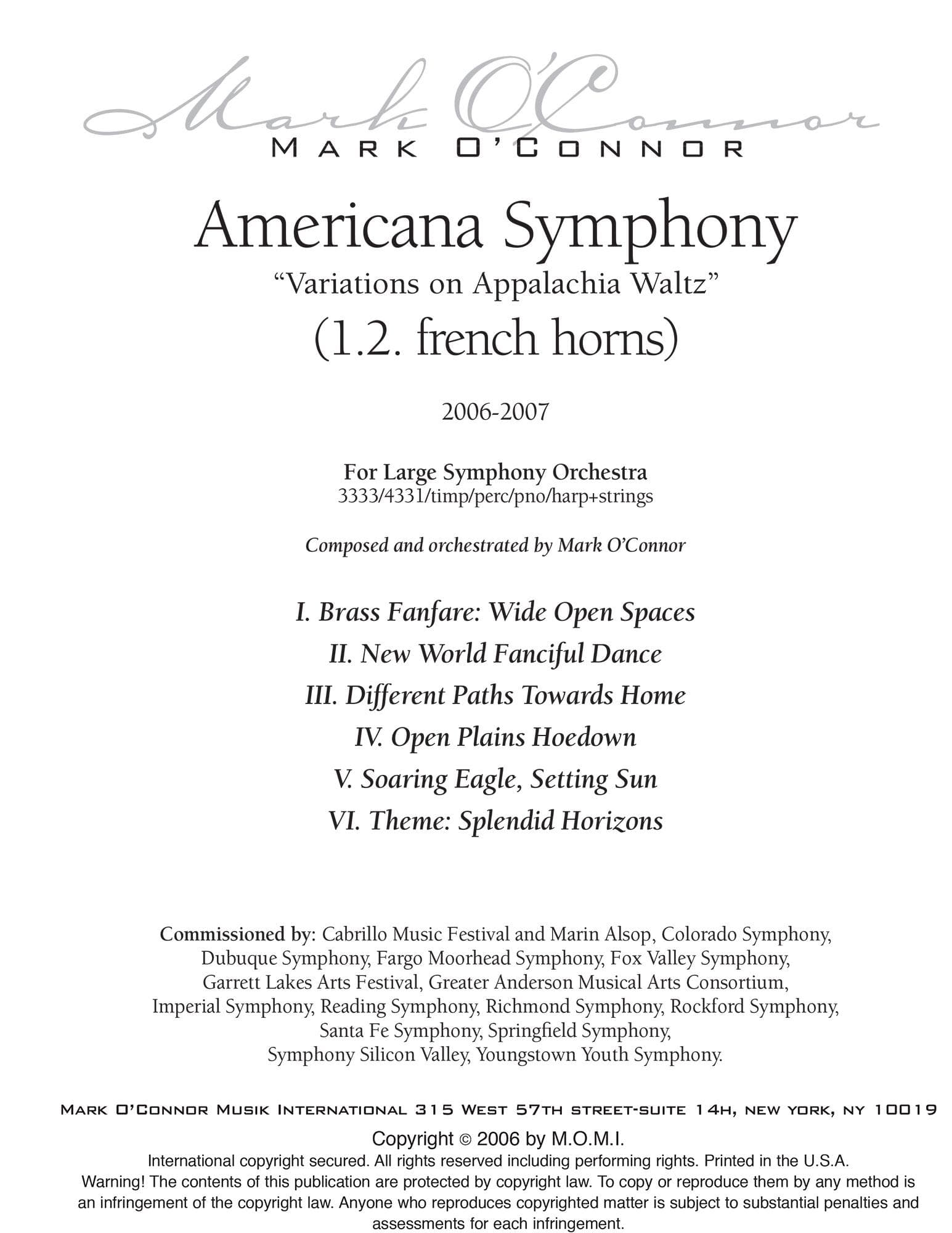 O'Connor, Mark - Americana Symphony "Variations on Appalachia Waltz" - Brass Parts - Digital Download - Image 2