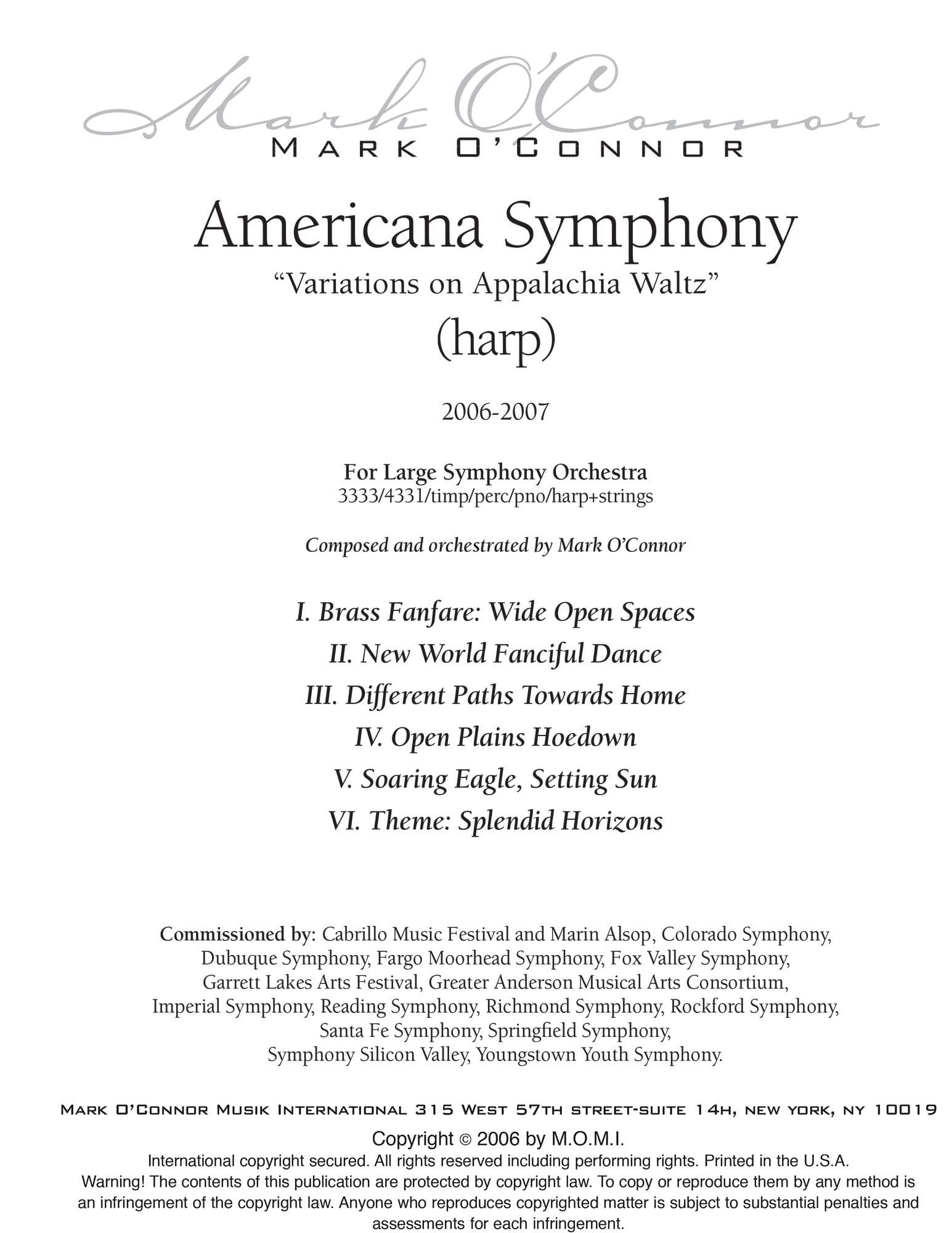 O'Connor, Mark - Americana Symphony "Variations on Appalachia Waltz" - String Parts - Digital Download - Image 2