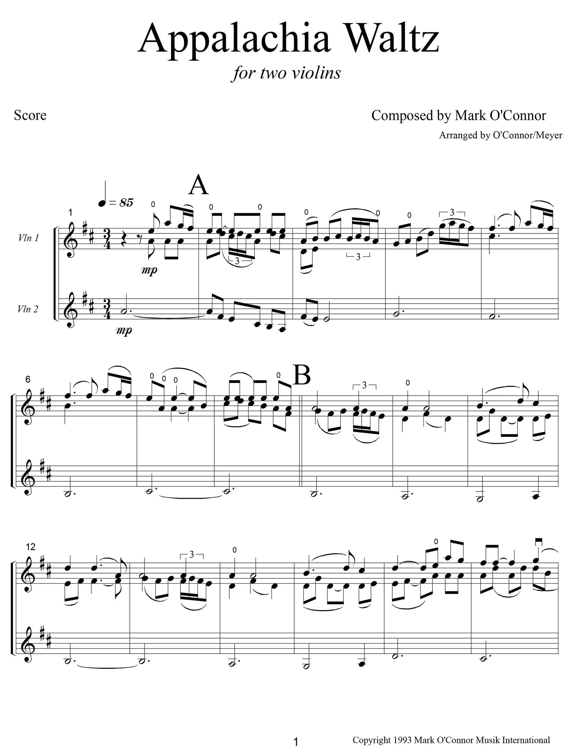 O'Connor, Mark - Appalachia Waltz for 2 Violins - Score - Digital Download - Image 3