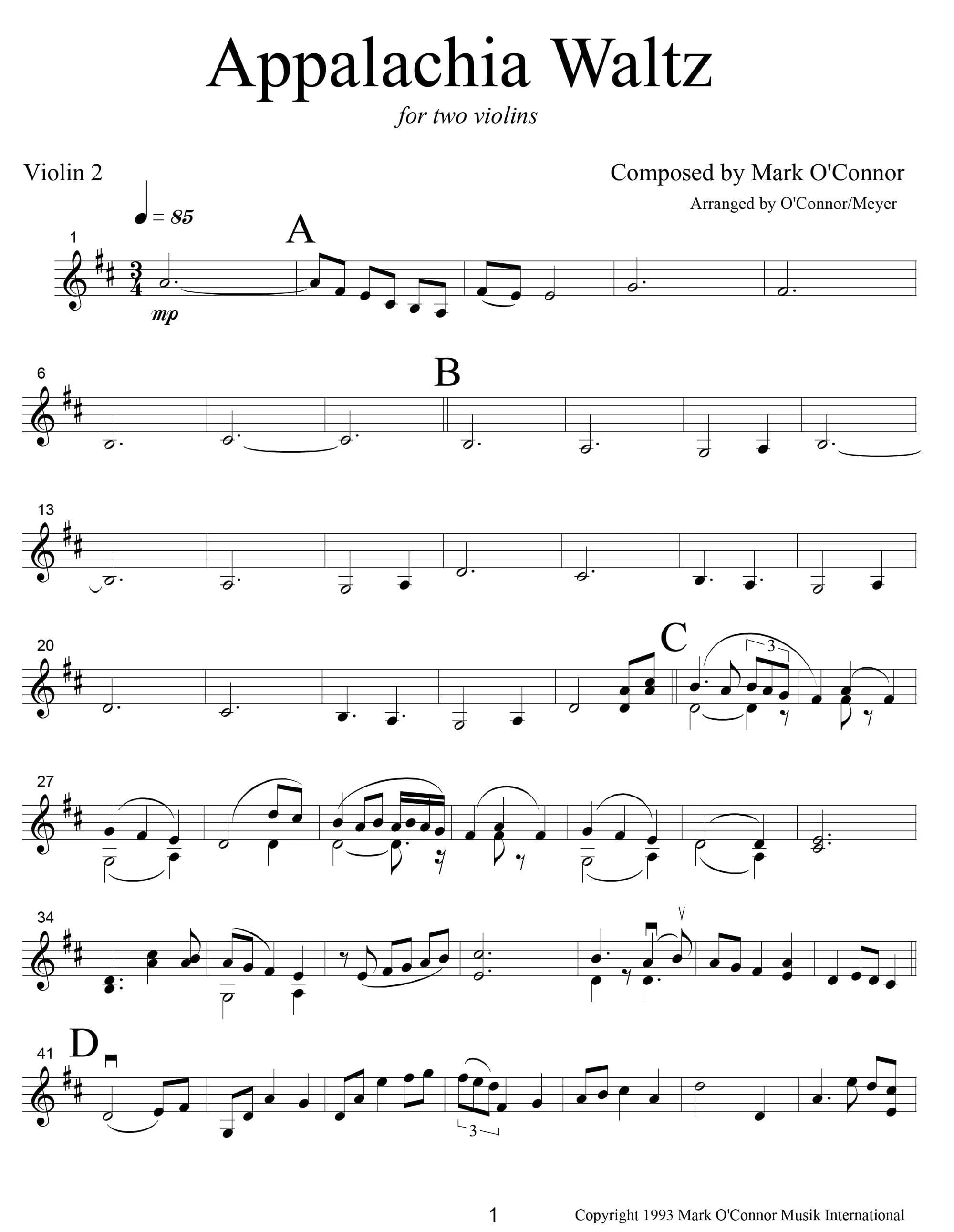 O'Connor, Mark - Appalachia Waltz for 2 Violins - Violin 2 - Digital Download - Image 3