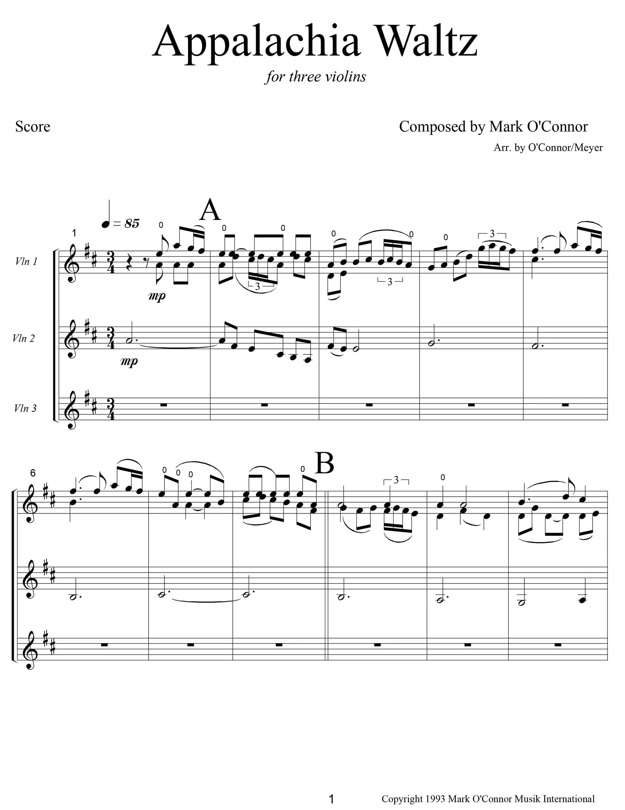 O'Connor, Mark - Appalachia Waltz for 3 Violins - Score - Digital Download - Image 3