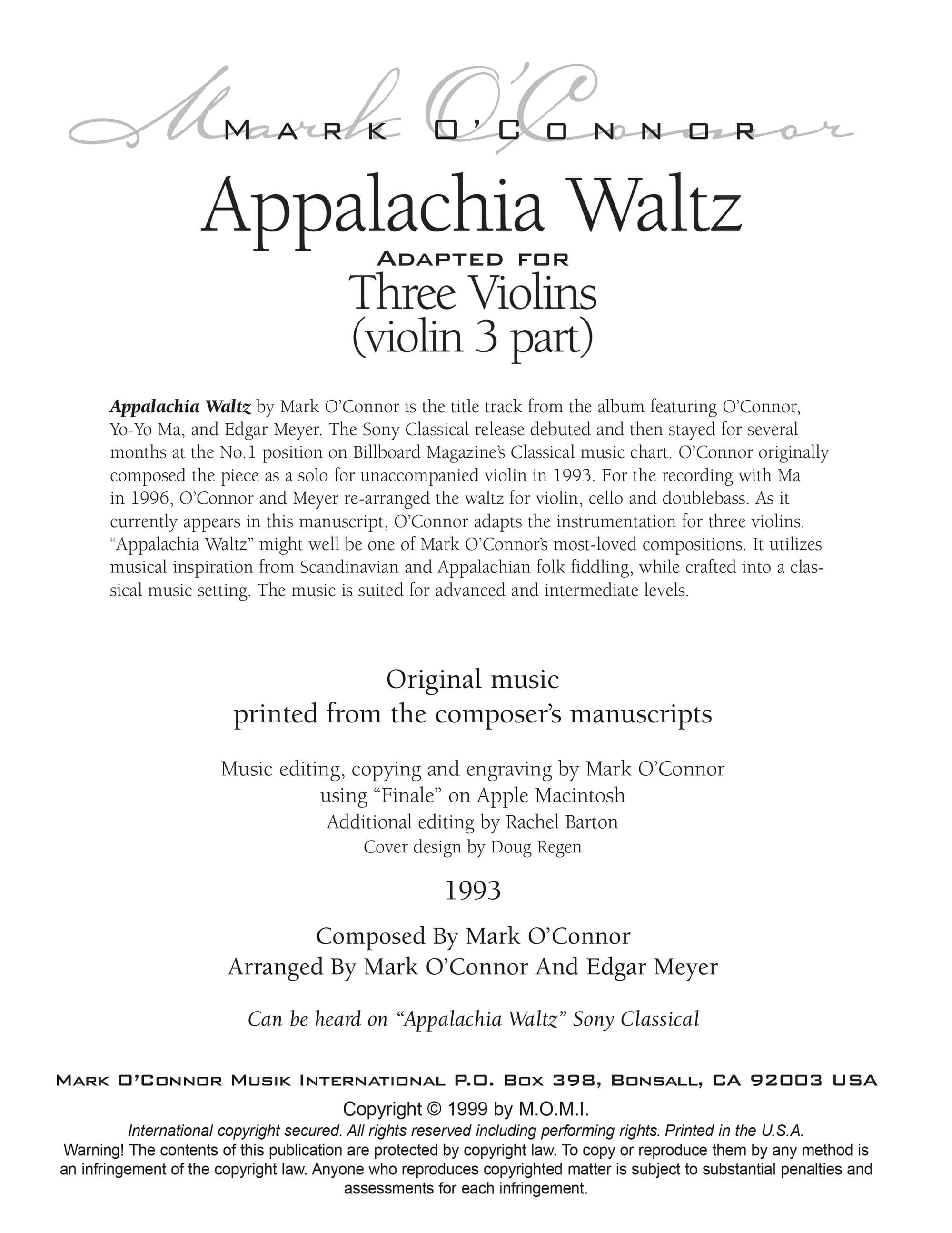 O'Connor, Mark - Appalachia Waltz for 3 Violins - Violin 3 - Digital Download - Image 2