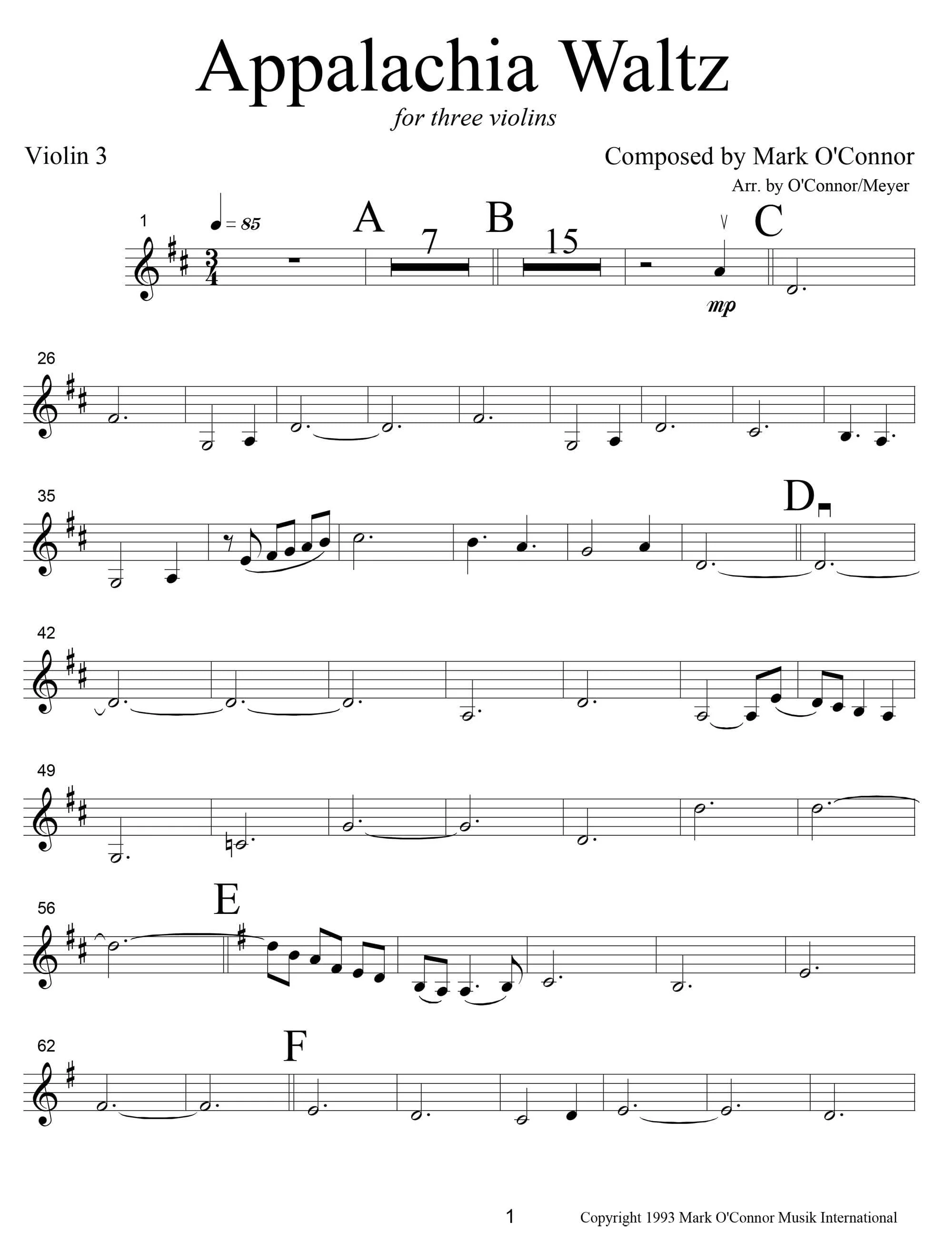 O'Connor, Mark - Appalachia Waltz for 3 Violins - Violin 3 - Digital Download - Image 3