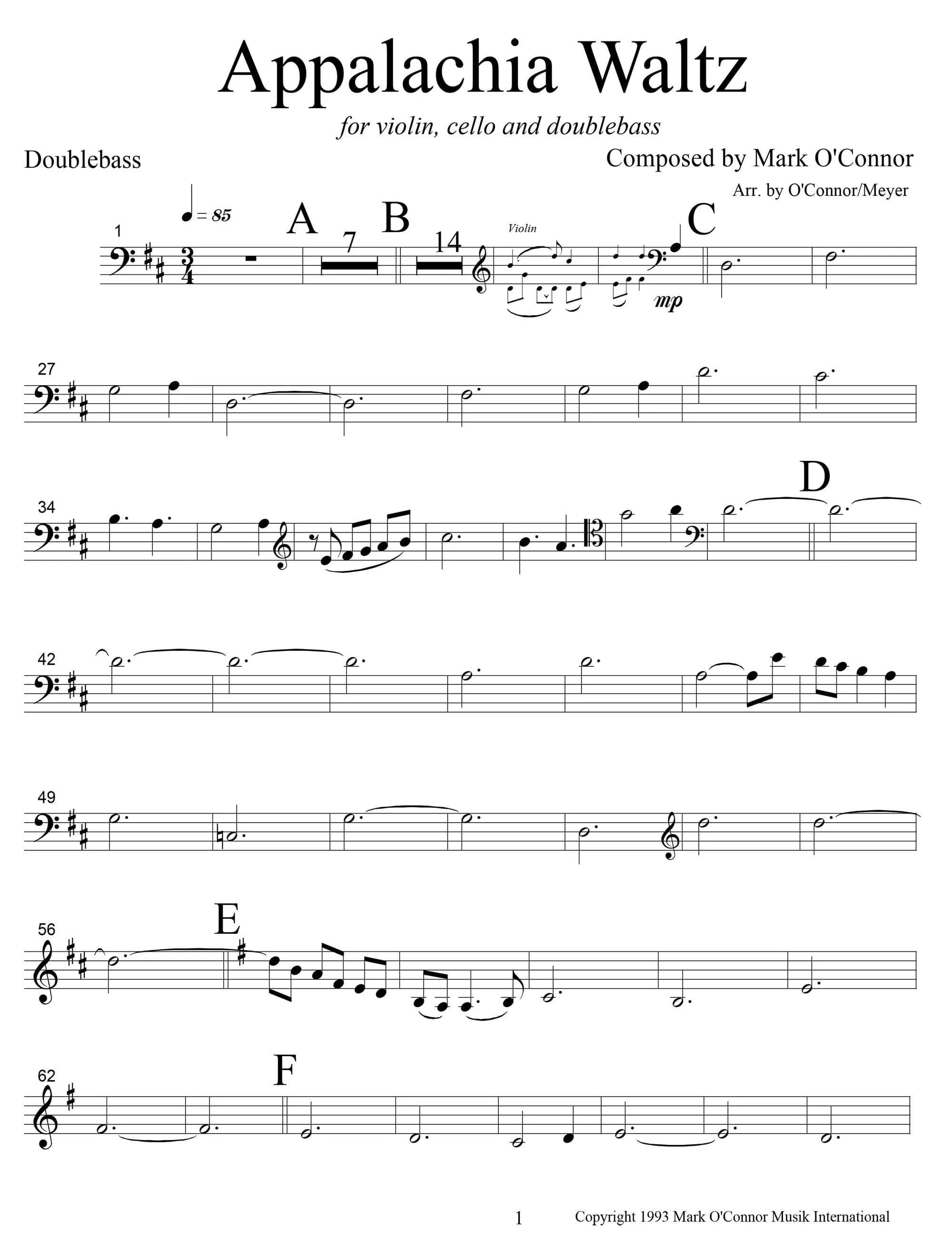 O'Connor, Mark - Appalachia Waltz for Violin, Cello, and Bass - Bass - Digital Download - Image 3