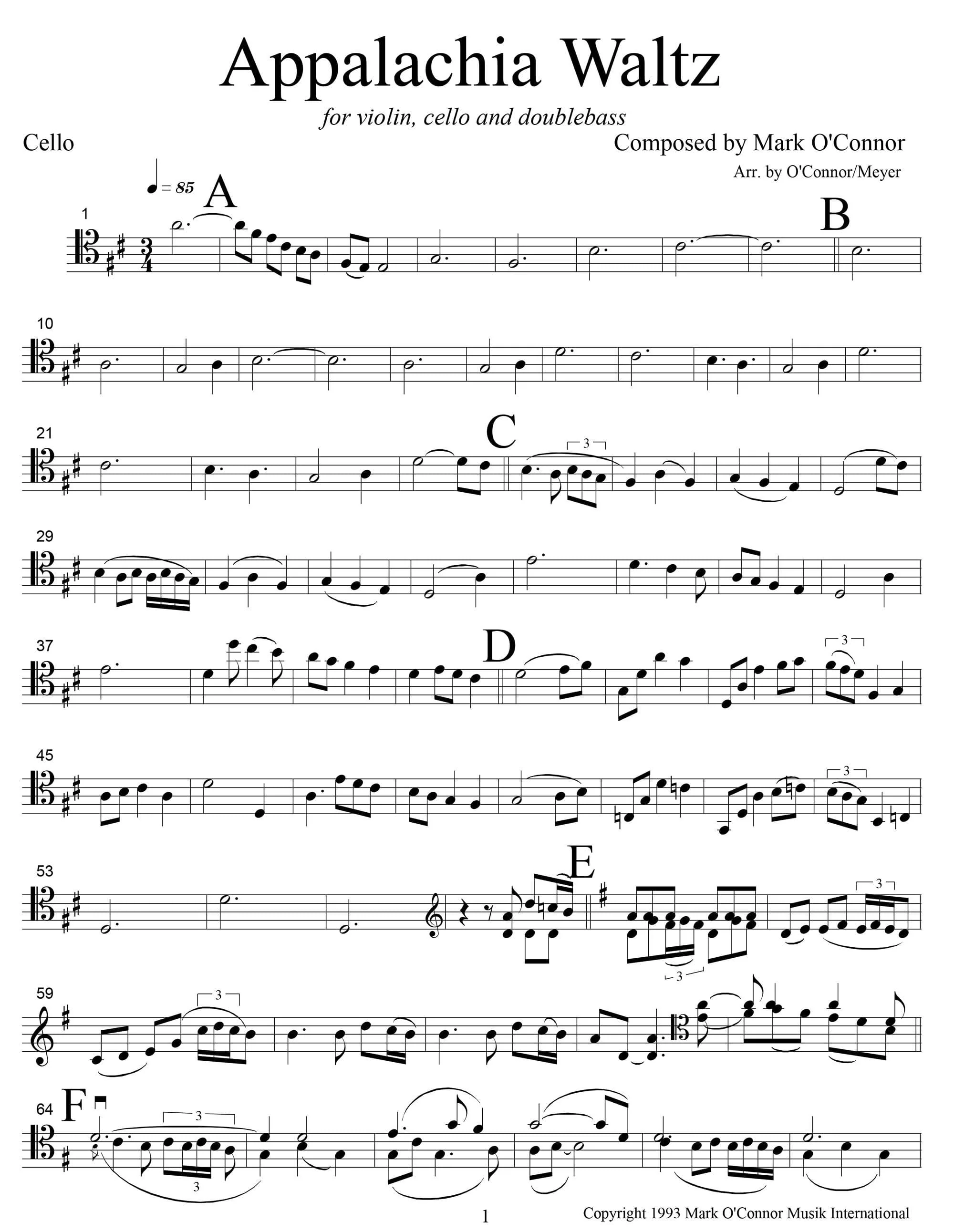 O'Connor, Mark - Appalachia Waltz for Violin, Cello, and Bass - Cello - Digital Download - Image 3