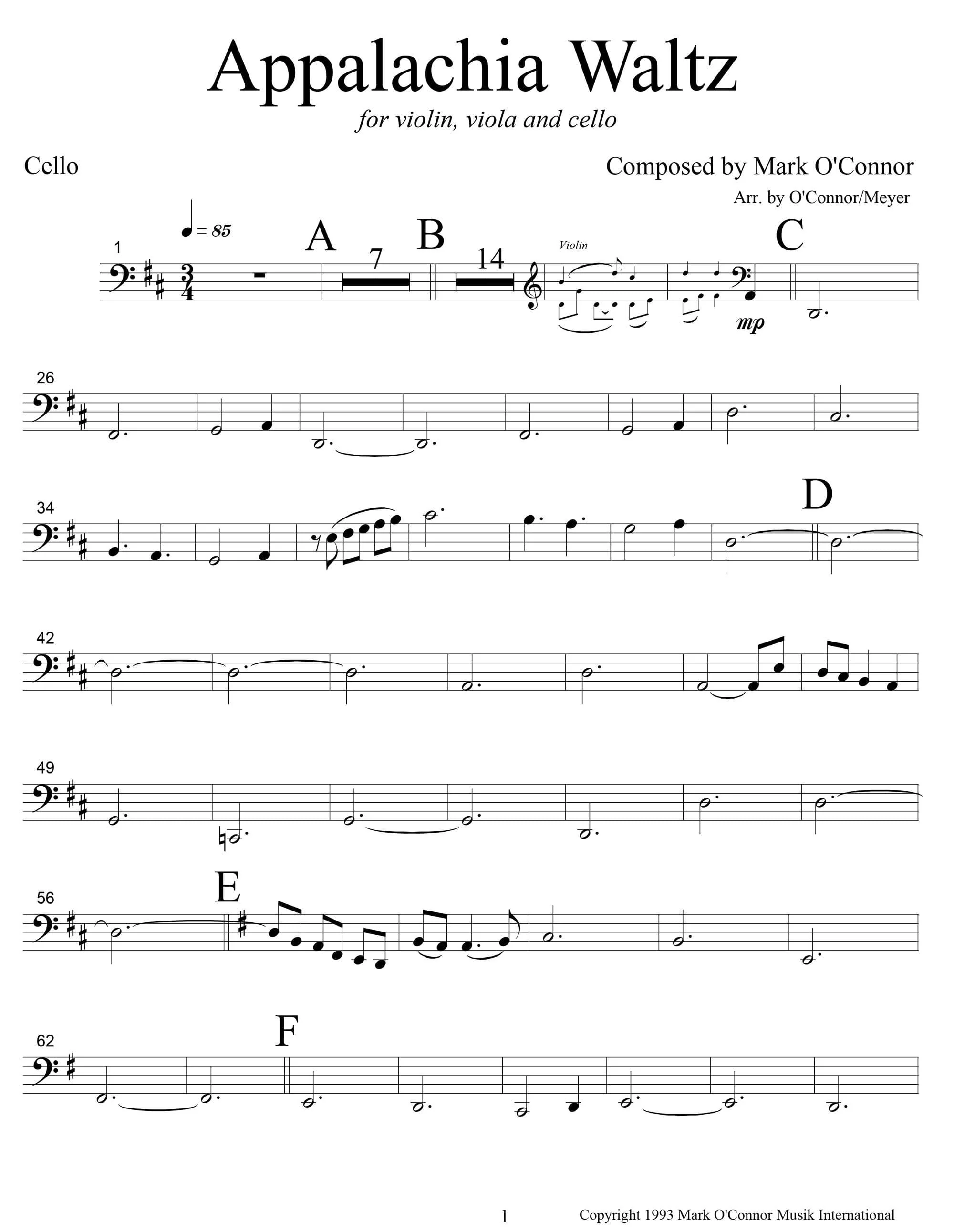 O'Connor, Mark - Appalachia Waltz for Violin, Viola, and Cello - Cello - Digital Download - Image 2