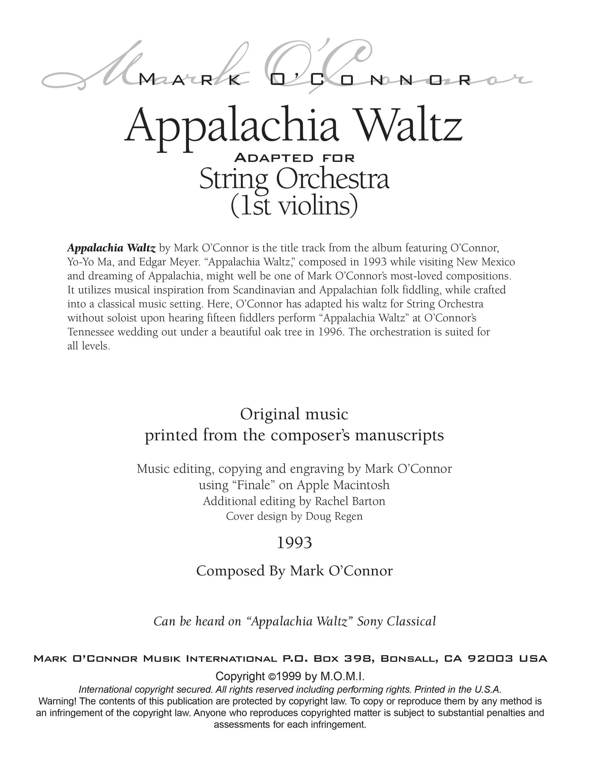 O'Connor, Mark - Appalachia Waltz Orchestral - String Parts - Digital Download - Image 2