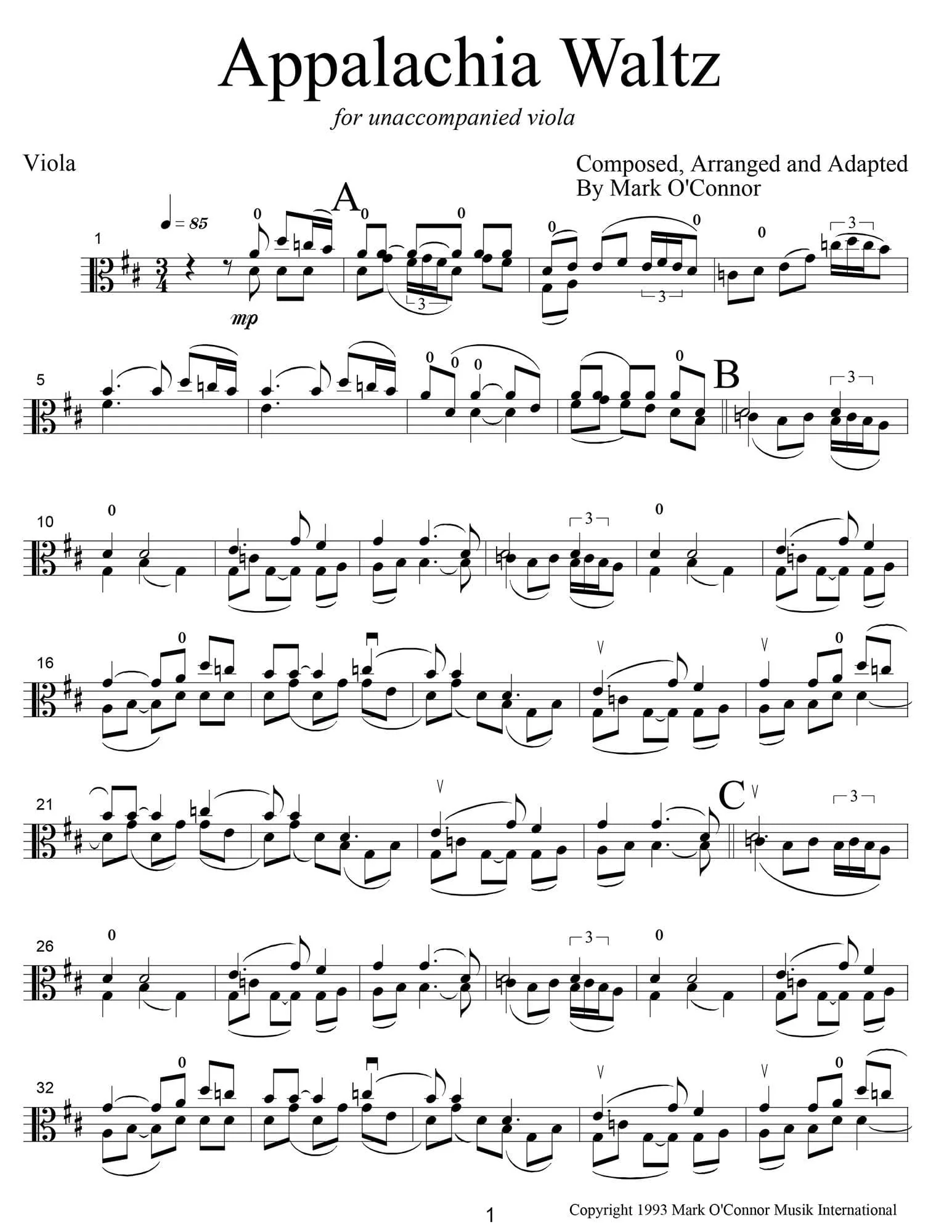 O'Connor, Mark - Appalachia Waltz Unaccompanied Score - Viola - Digital Download - Image 3