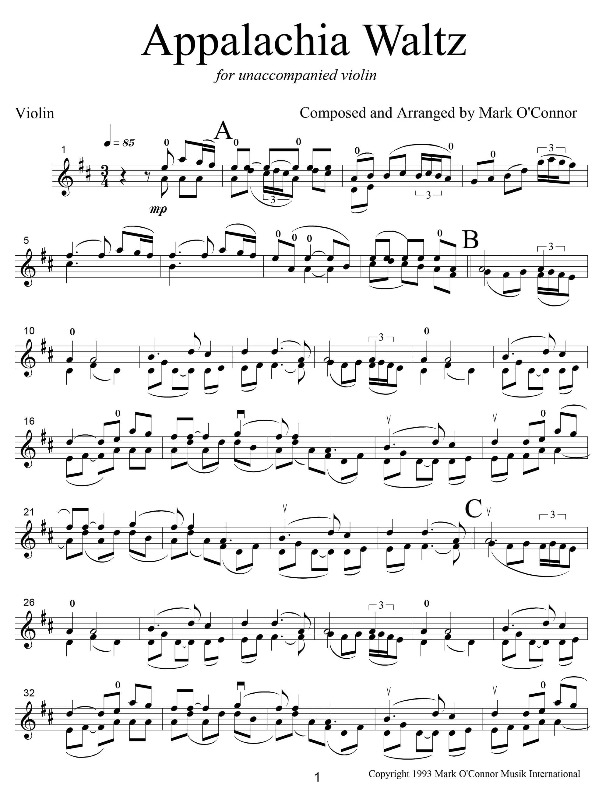 O'Connor, Mark - Appalachia Waltz Unaccompanied Score - Violin - Digital Download - Image 3