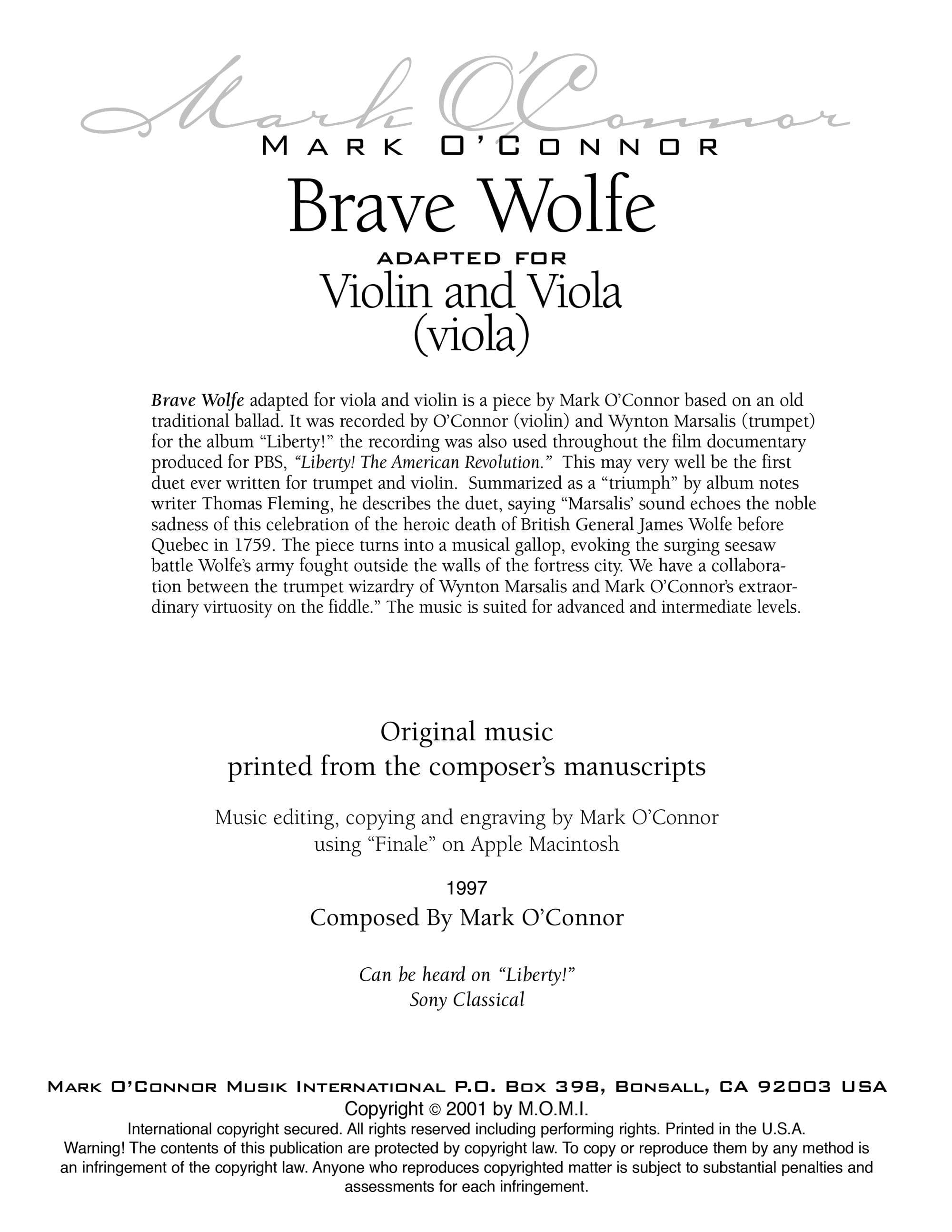 O'Connor, Mark - Brave Wolfe for Violin and Viola - Viola - Digital Download - Image 2