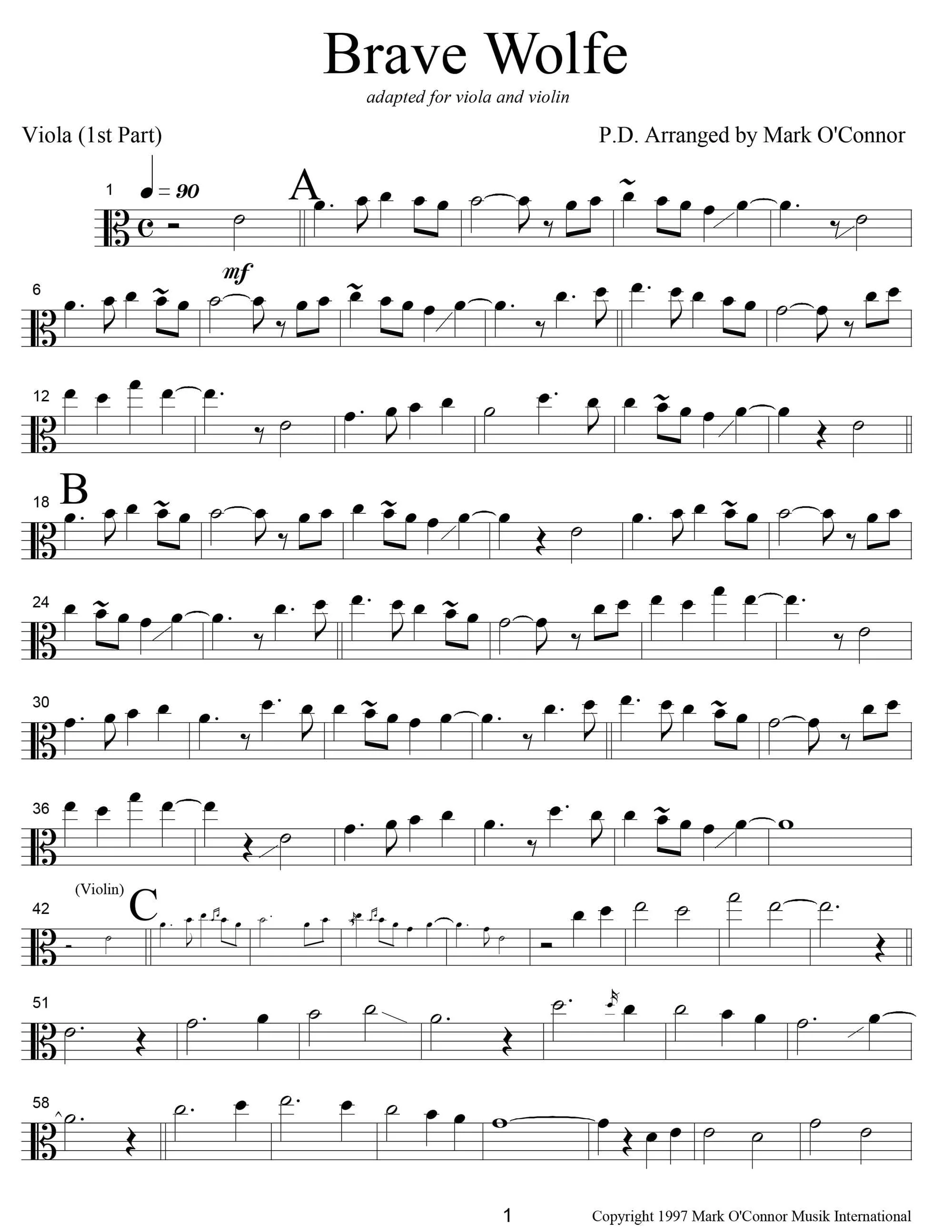 O'Connor, Mark - Brave Wolfe for Violin and Viola - Viola - Digital Download - Image 3
